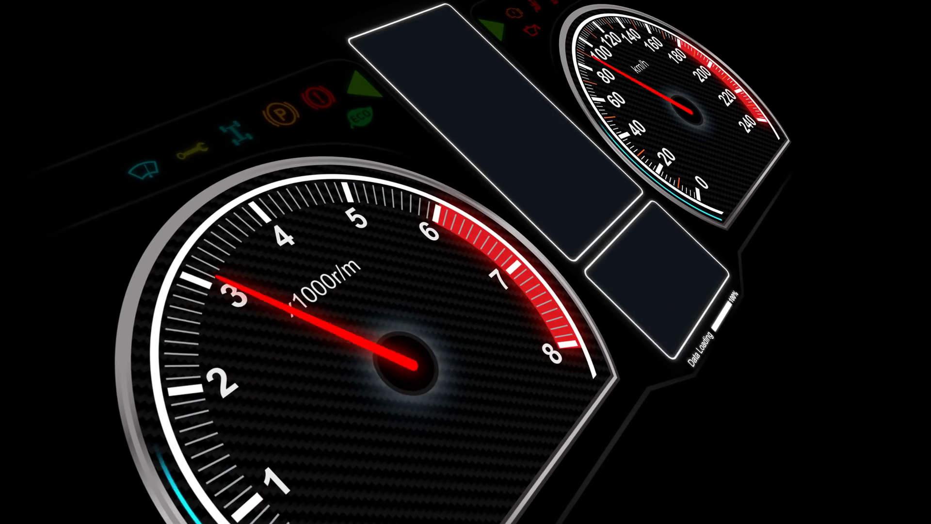 4 K Animation Of Car Dashboard Speed Rpm Meter And Automobile Icon ...