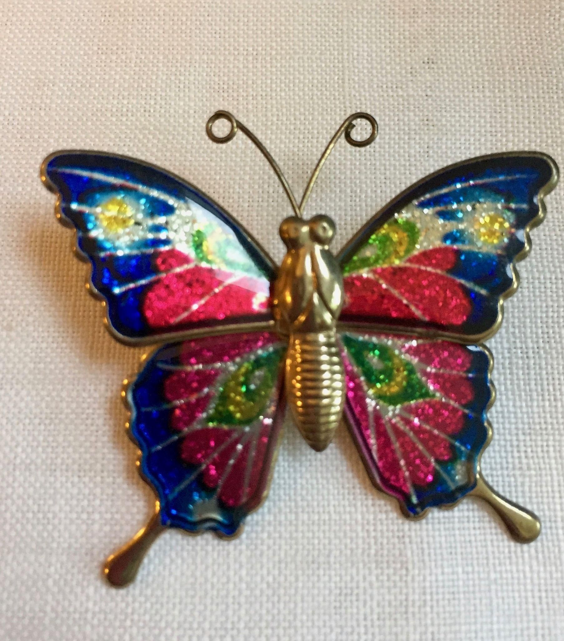 Vintage Pin: Dazzling colored butterfly: Enameled wings: brass body ...