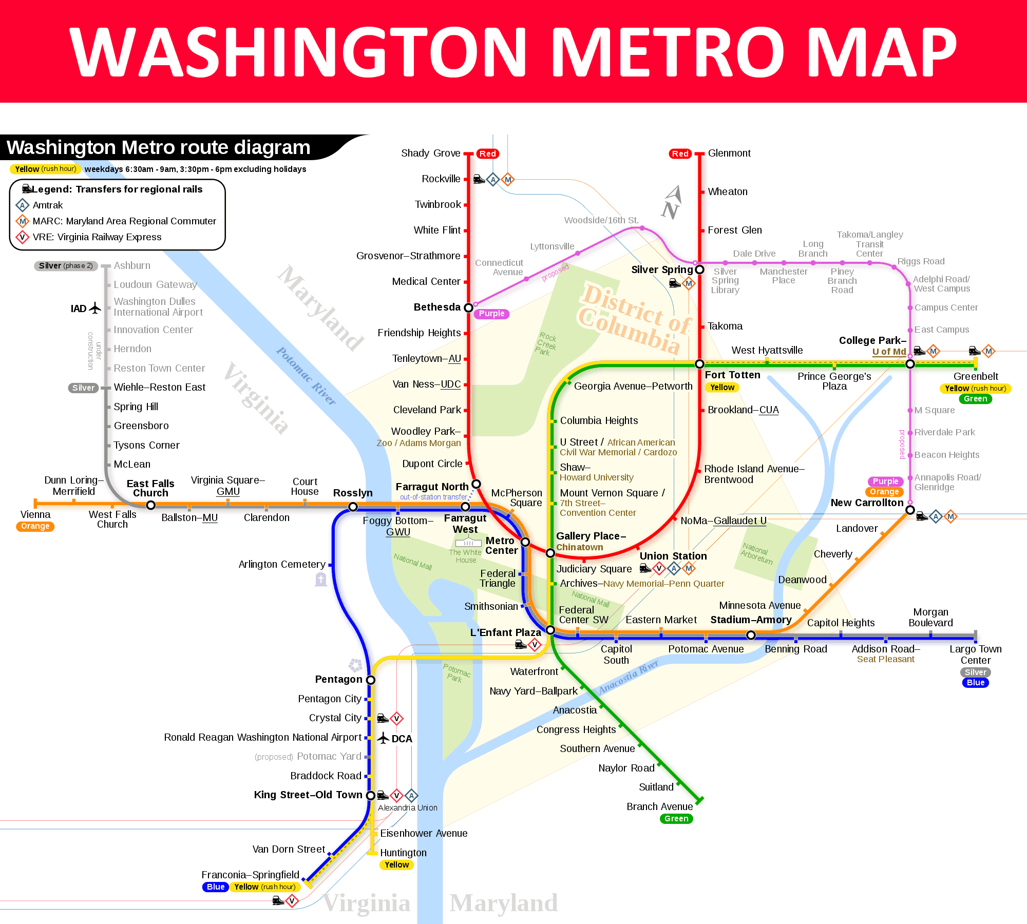 Washington DC Metro Map - Lines, Stations and Interchanges
