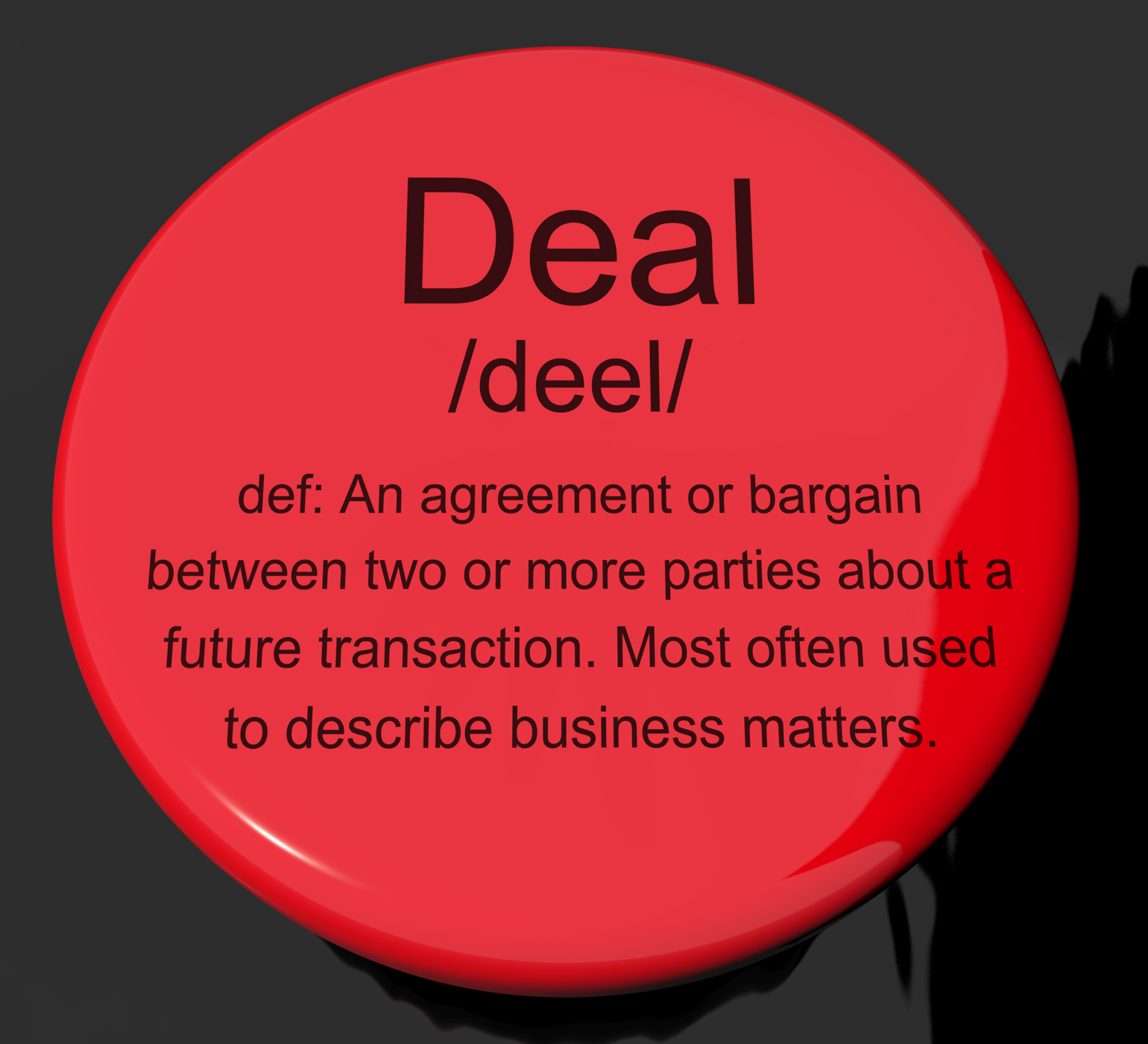 Deal definition button showing agreement bargain or partnership photo