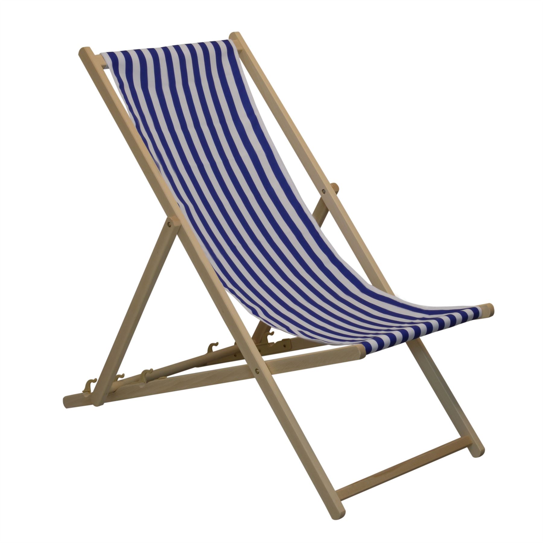 Folding Wooden Deckchair Garden Beach Seaside Deck Chair Blue ...