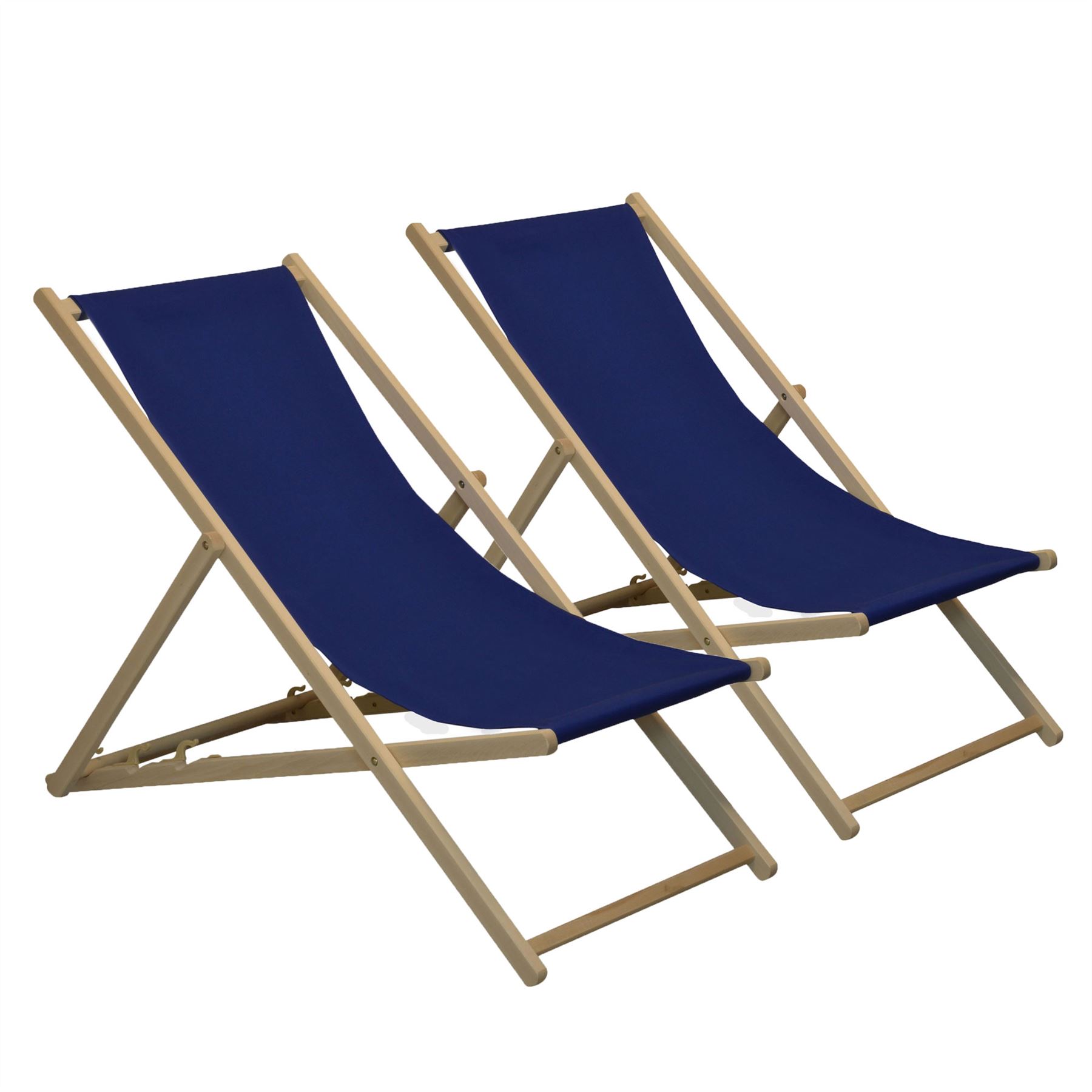 Folding Wooden Deckchair Garden Beach Seaside Deck Chair - Navy Blue ...