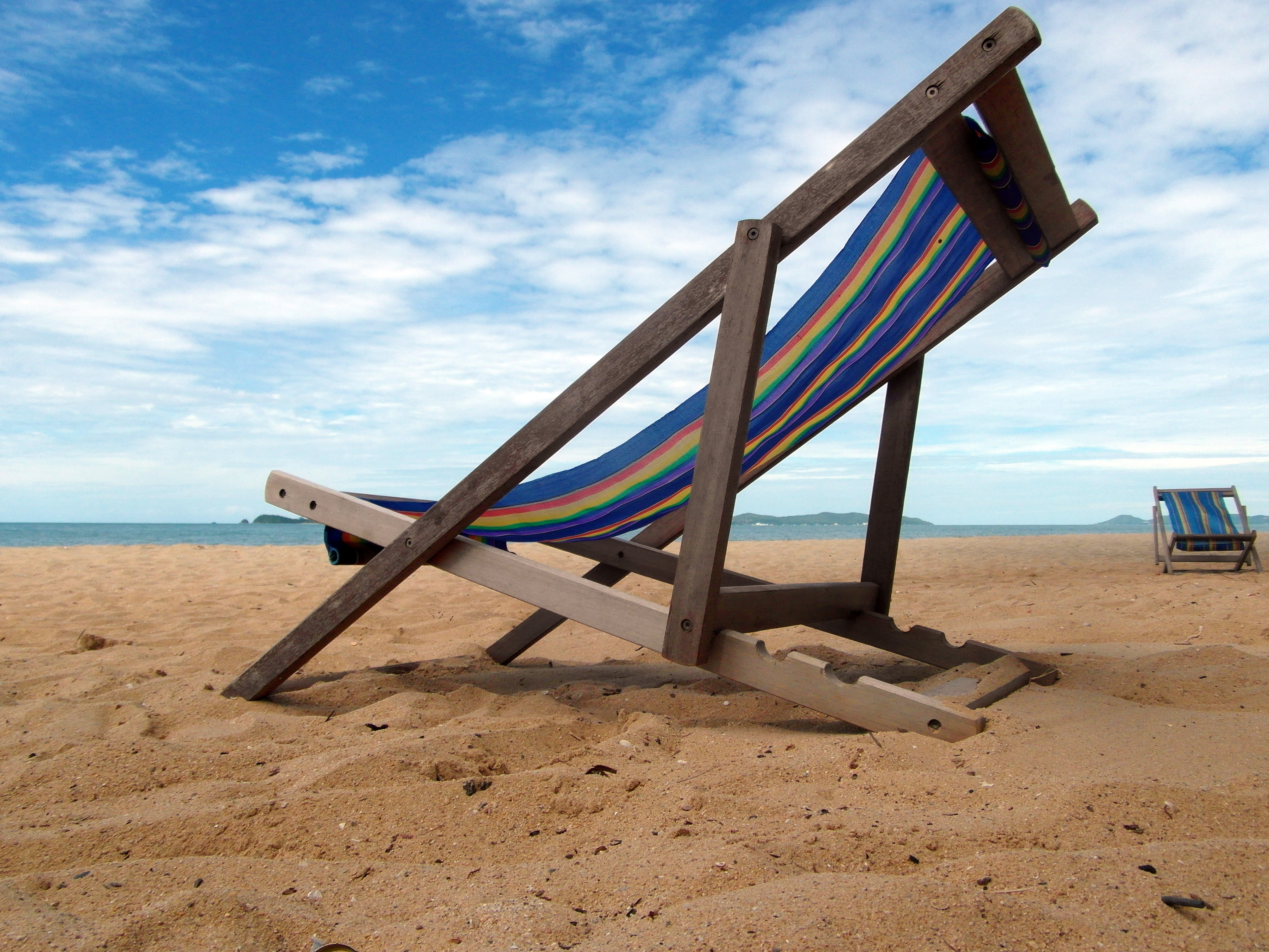 Deckchair on a Tropical Beach, Alone, Palm, Tropical, Trees, HQ Photo