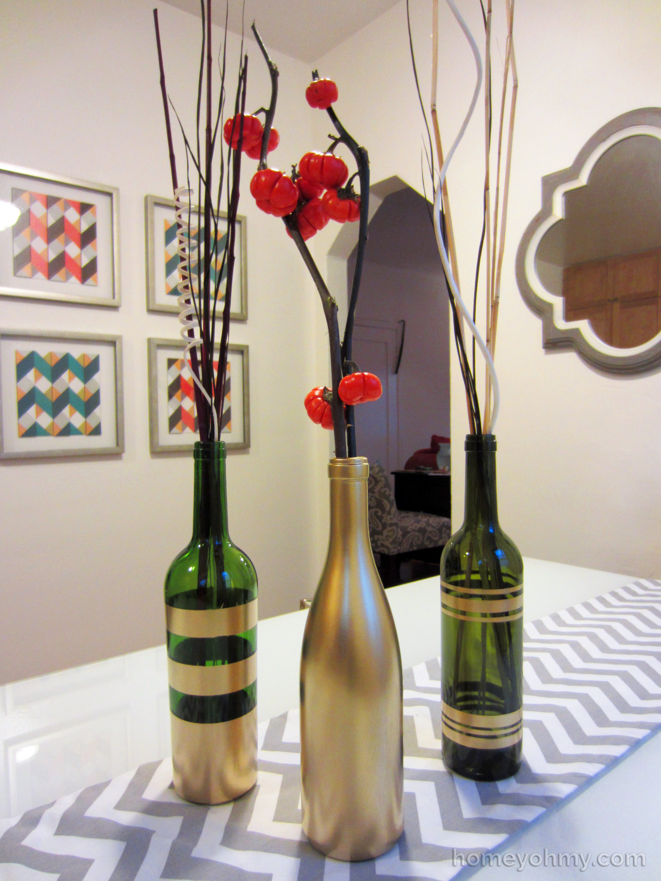DIY Spray Painted Wine Bottles for Fall Decorating -