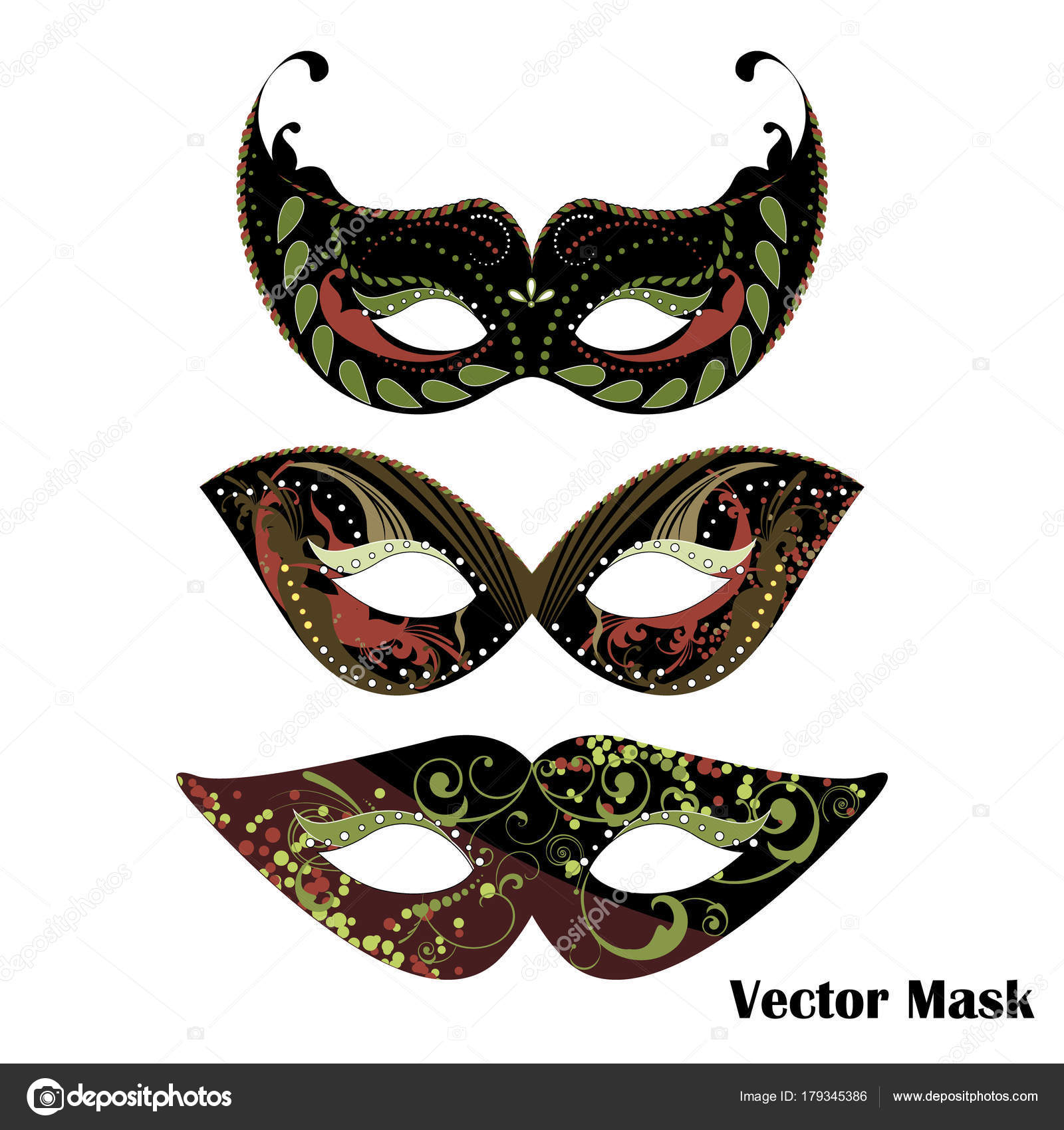 Set Decorated Carnival Mask Isolated White Vector Illustration ...