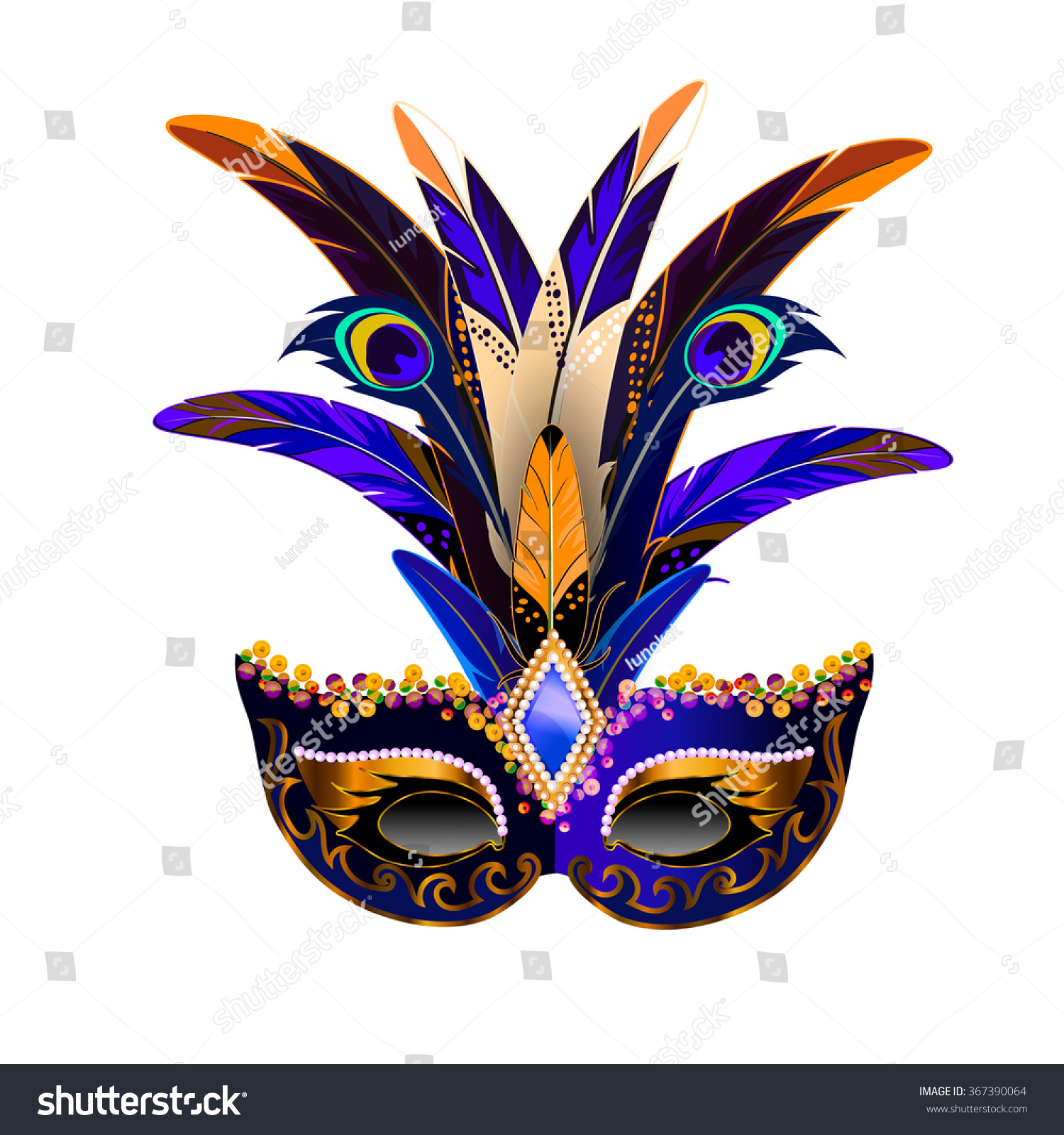 Carnival Mask Multicolor Feathers Mask Decorated Stock Vector (2018 ...