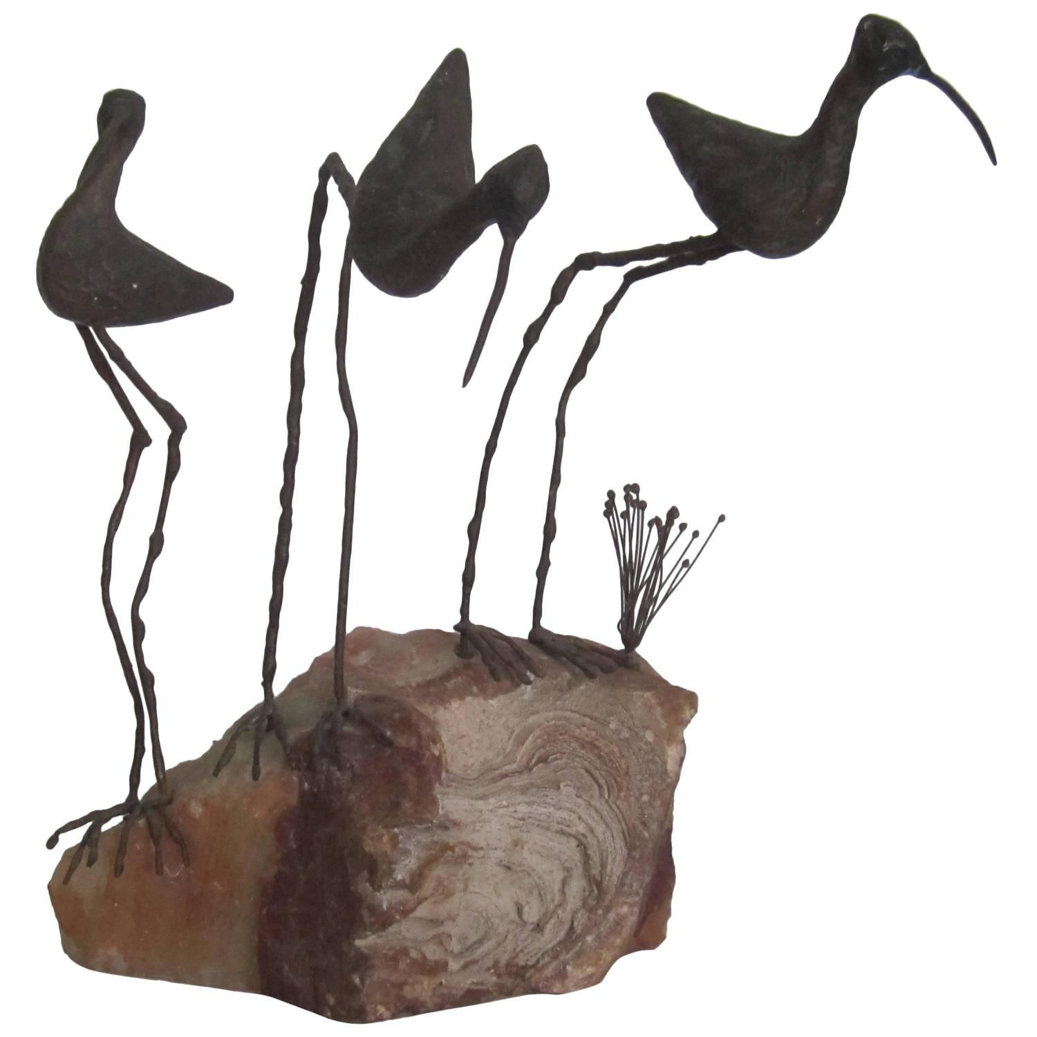 Signed Rare Vintage Onxy and Bronze Birds Sculpture by Designers C ...
