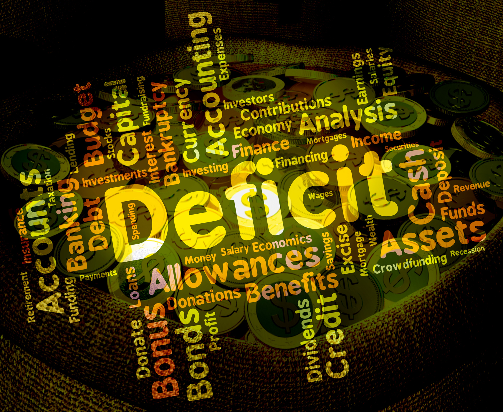 Deficit word means bad debt and deficiency photo