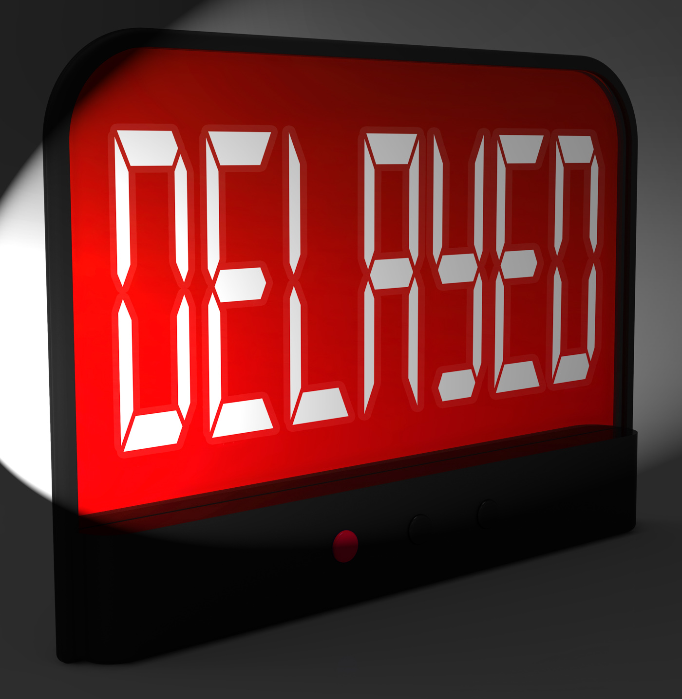 Delayed digital clock shows postponed or running late photo