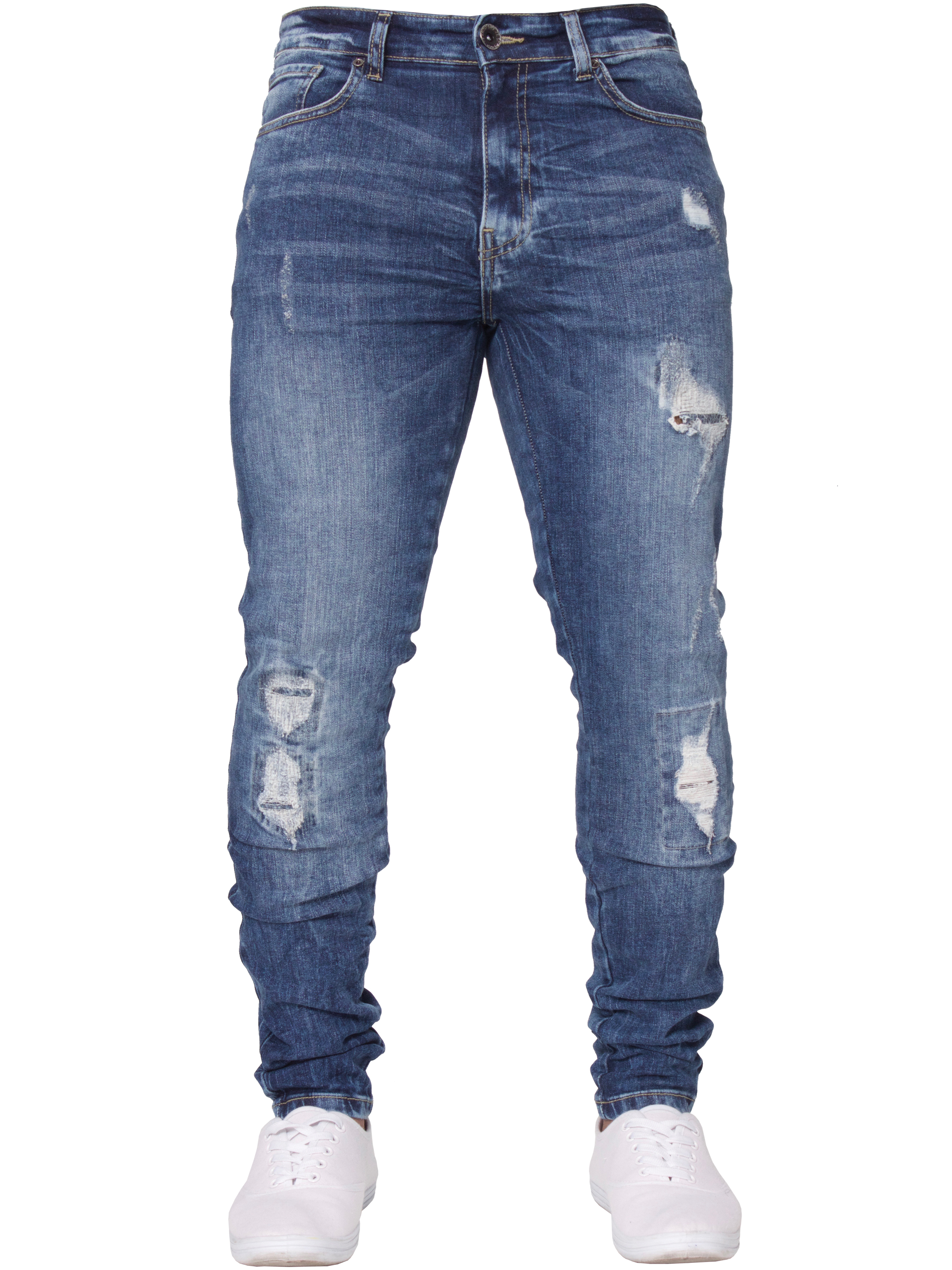 New ENZO Mens Skinny Super Stretch Fit Ripped Denim Jeans All Waist ...