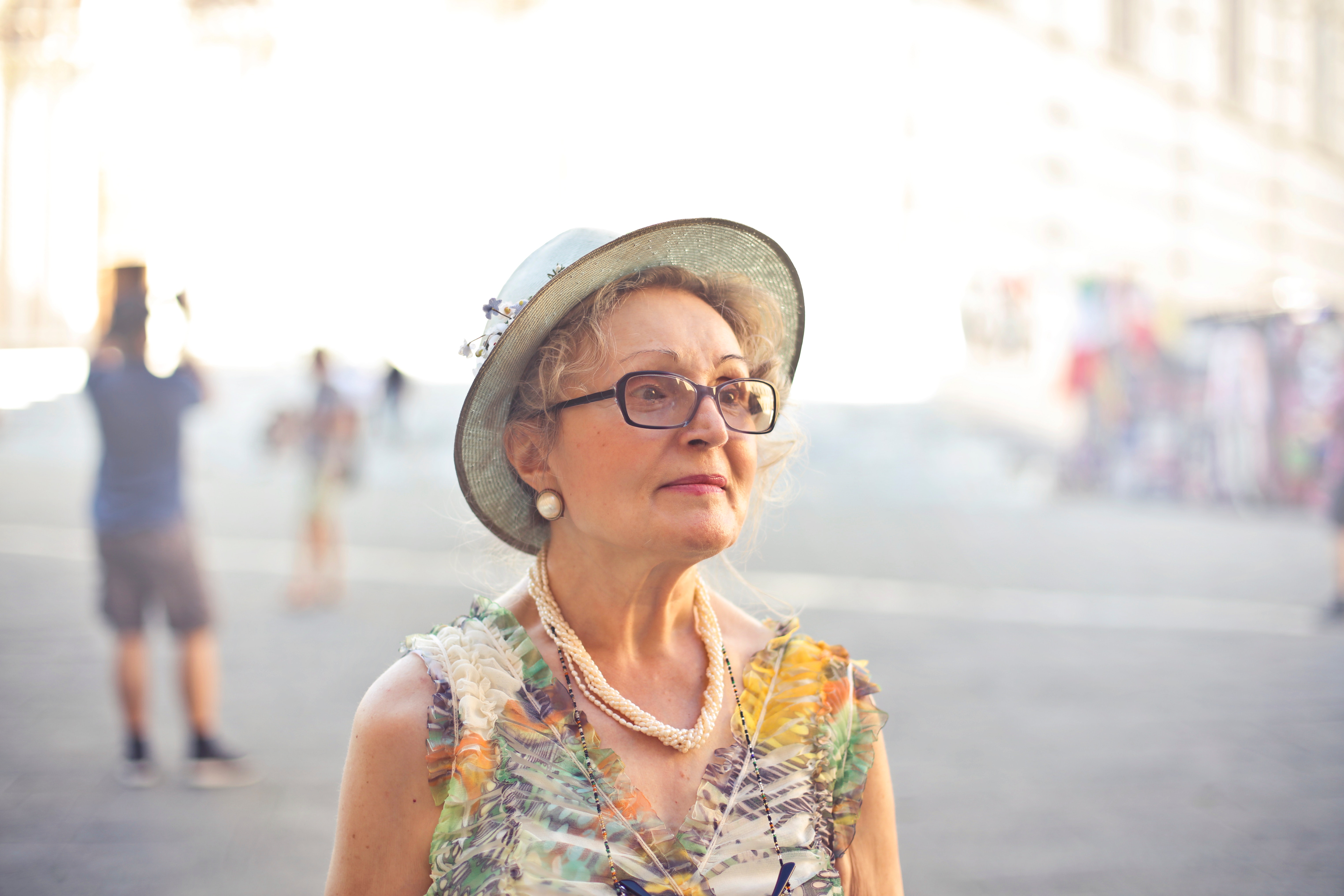 Depth of Field Photography of Woman in Pastel Color Sleeveless Shirt and White Sunhat, Street, Outdoors, Outfit, People, HQ Photo