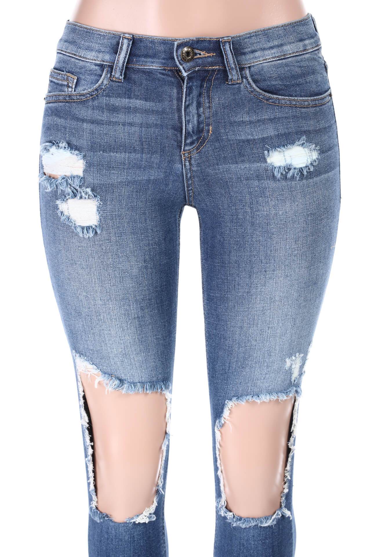 Salt Tree Women's Sneak Peek Destructed Detail Mid Rise Skinny Jeans ...