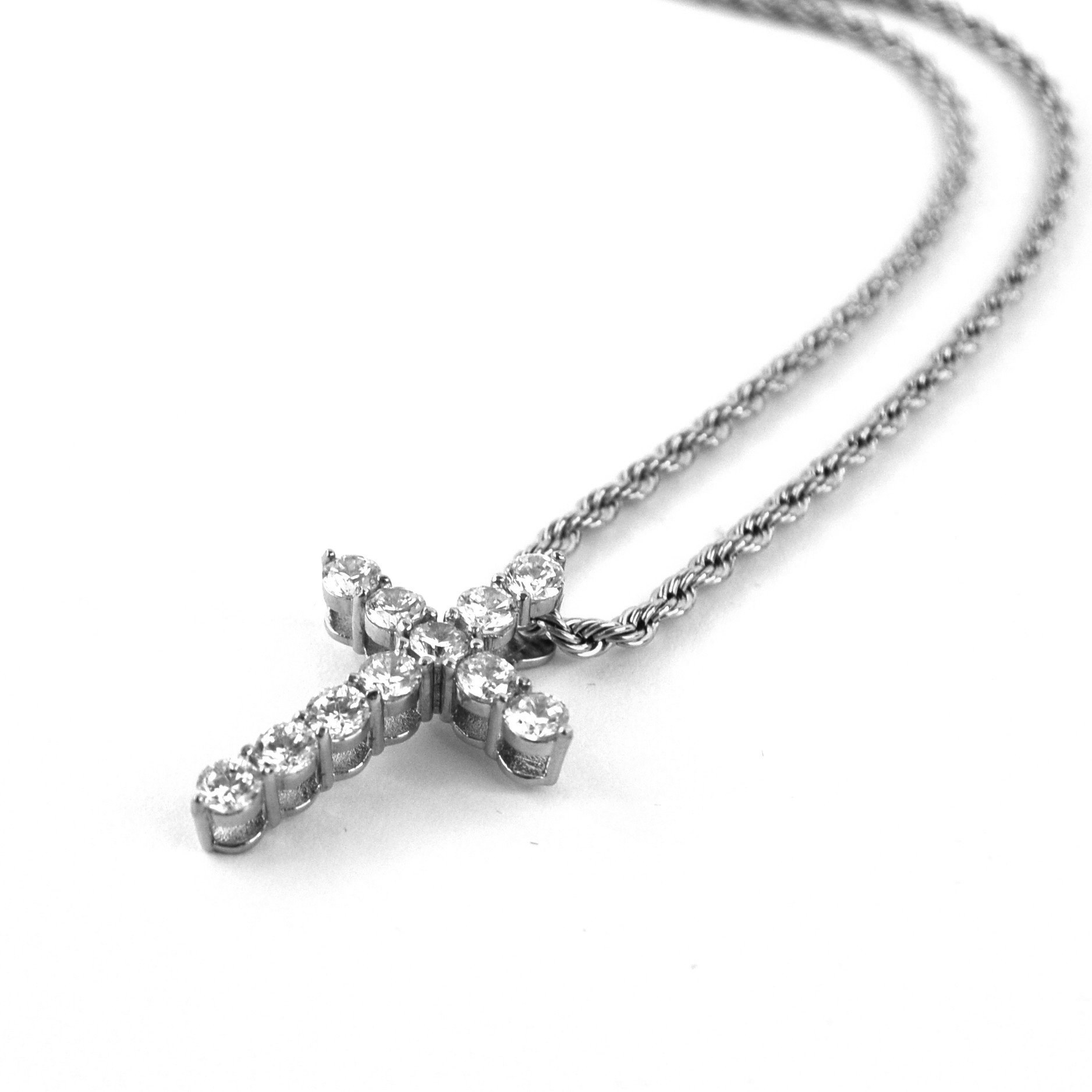 Micro Diamond Cross Necklace in White Gold - The Gold Gods Jewelry