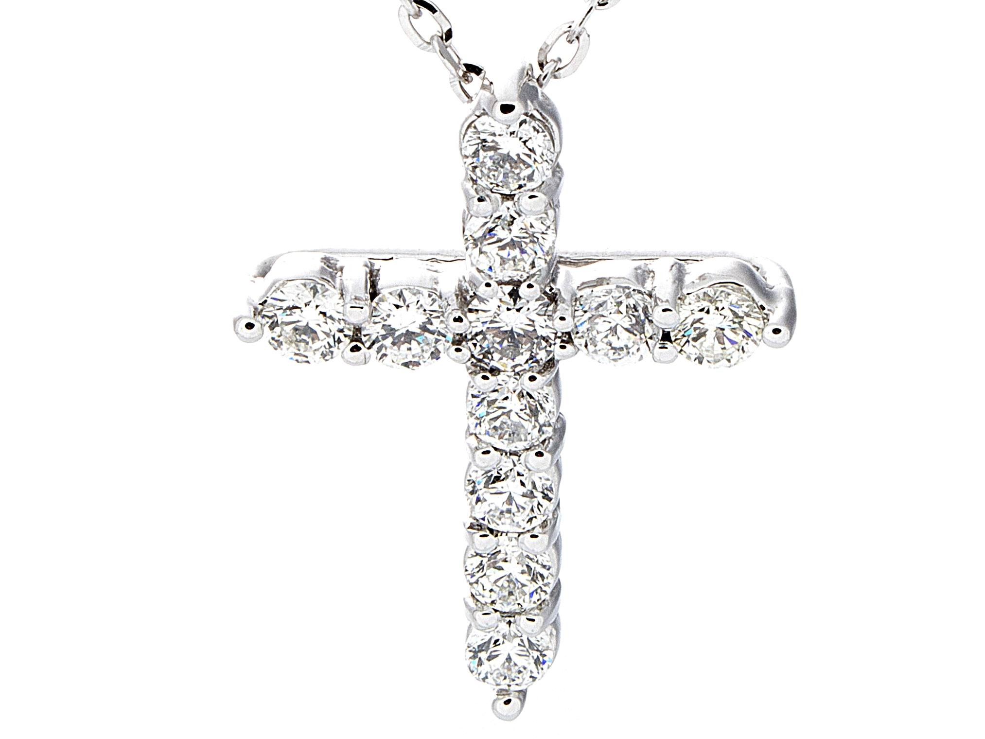 Certified Prong Set Diamond Cross Pendant Necklace in 14K White Gold ...