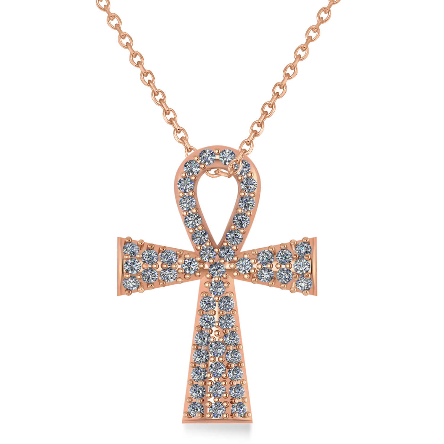Diamond Ankh Egyptian Cross Pendant Necklace 14k Rose Gold 1.00ct
