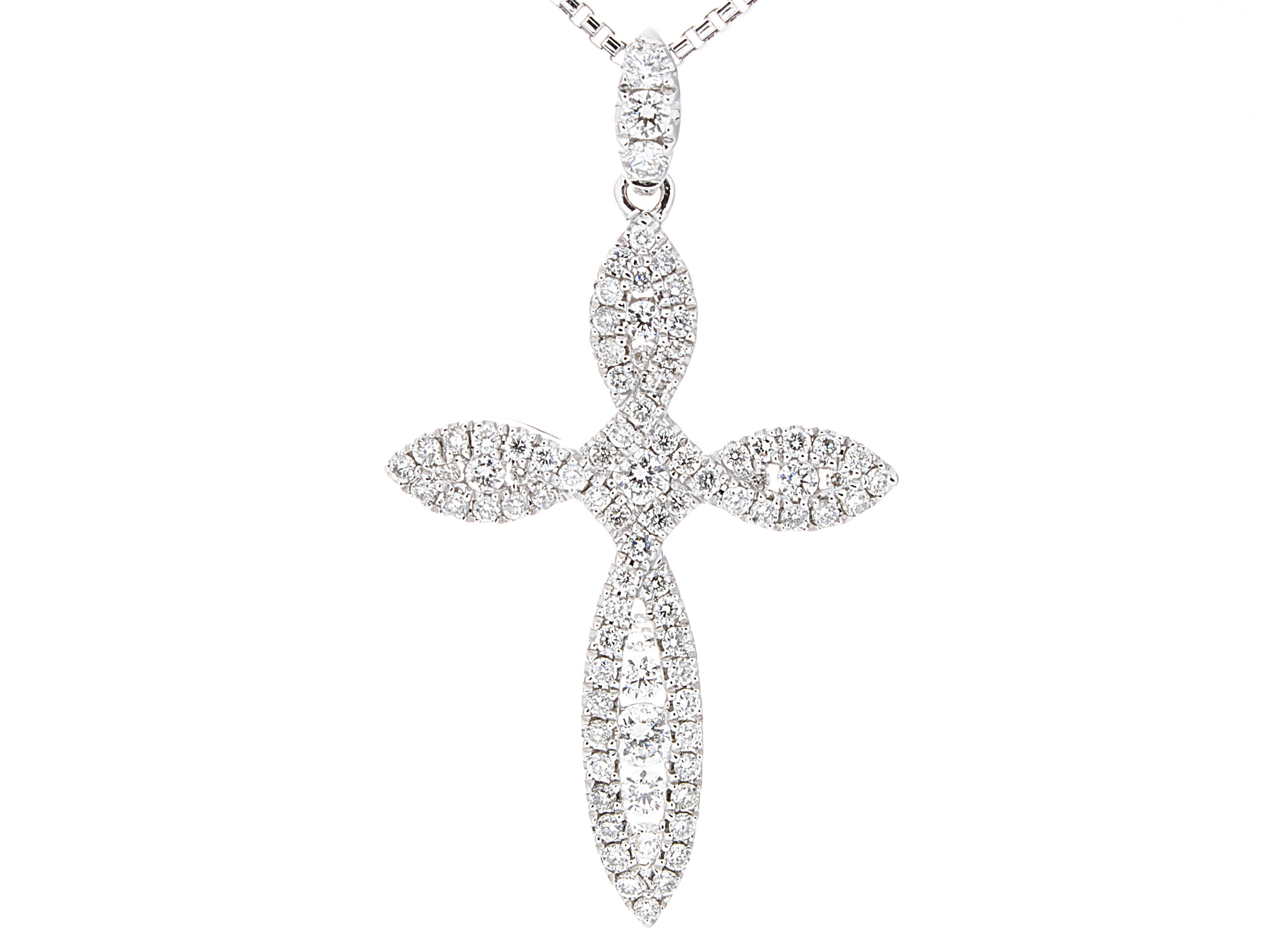 Certified Pave' Set Diamond Cross Pendant Necklace in 14K White Gold ...