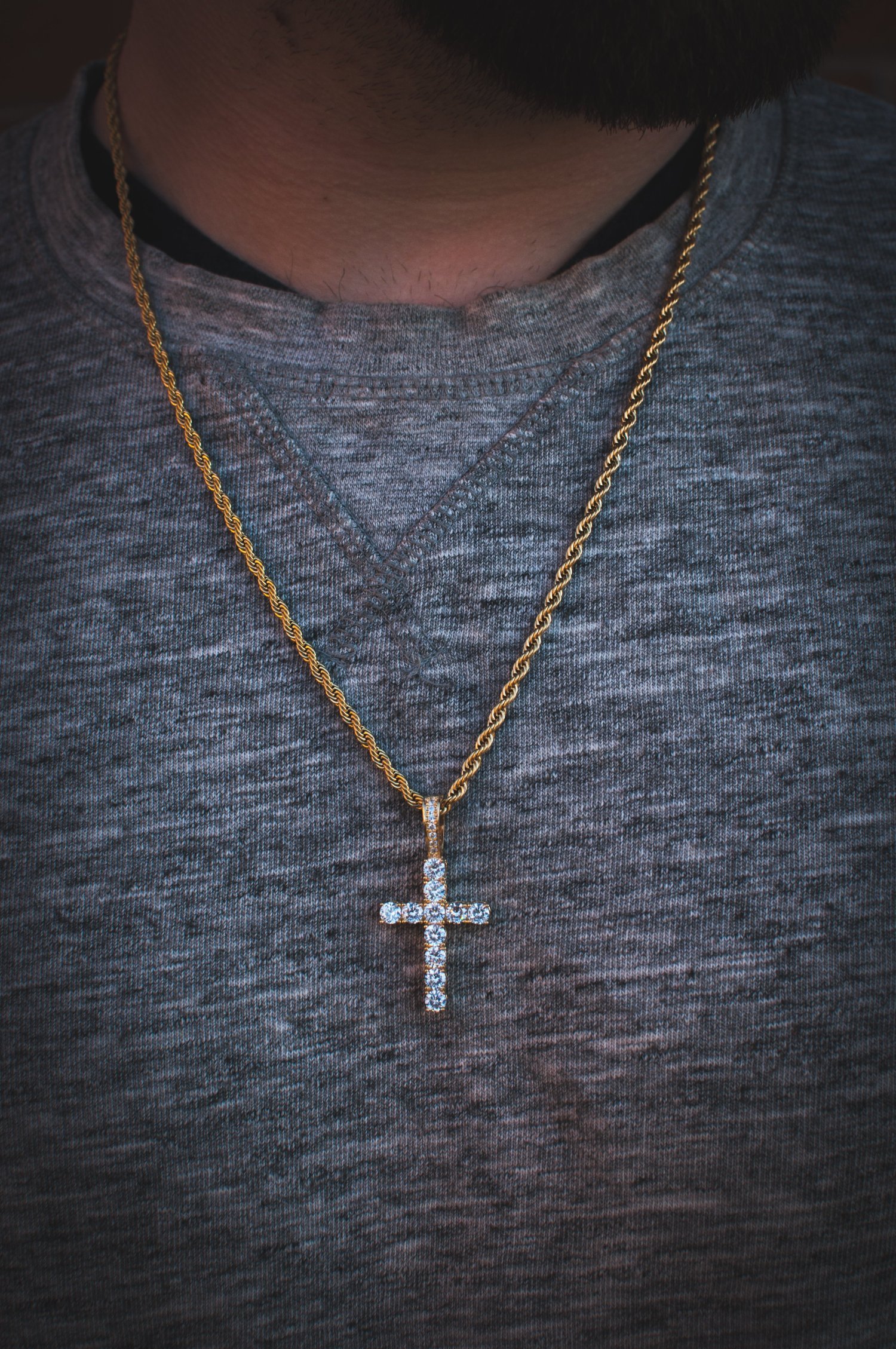 4mm Diamond Cross Necklace in Yellow/White Gold - The Jewelry Plug