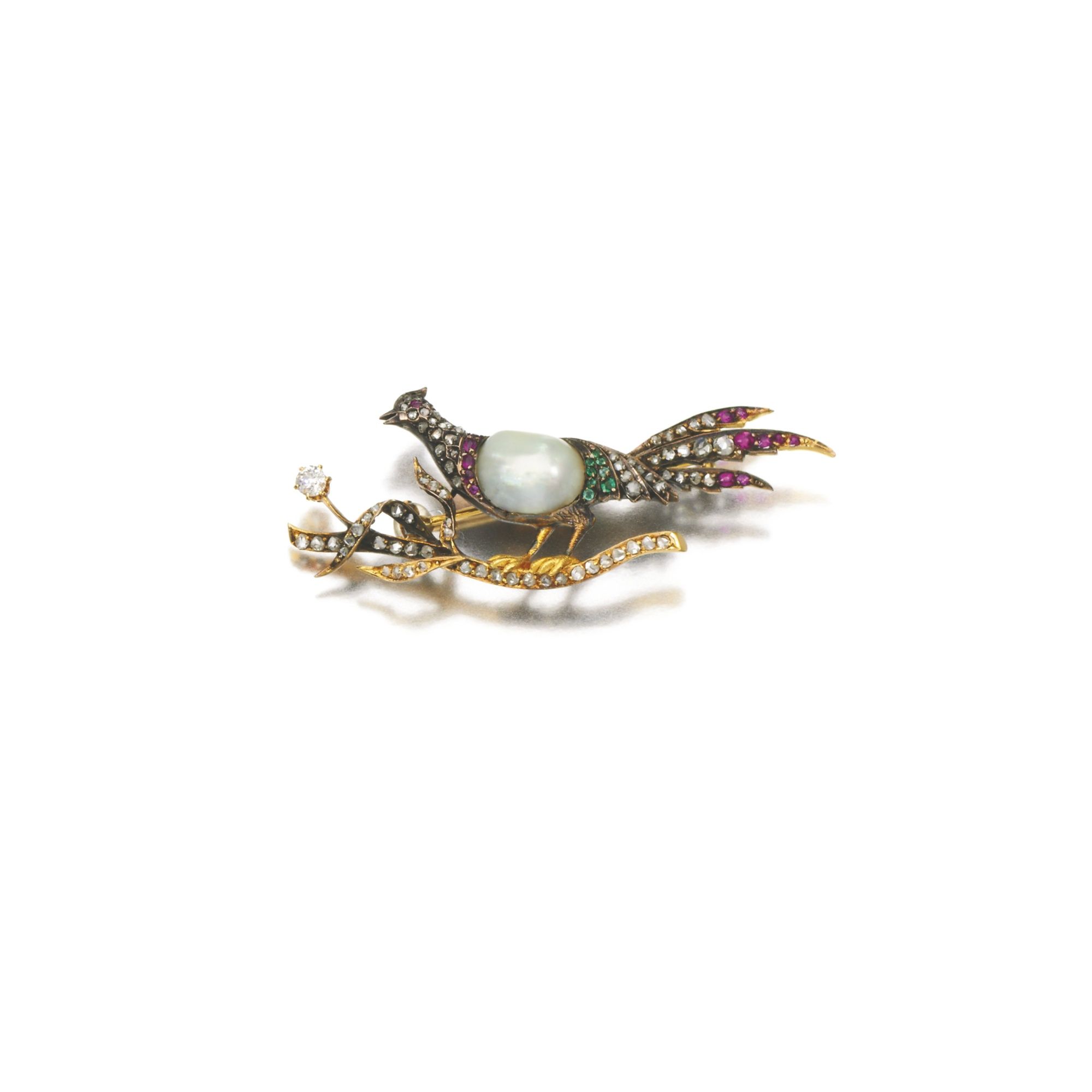 GEM SET AND DIAMOND BROOCH, LATE 19TH CENTURY Designed as a pheasant ...