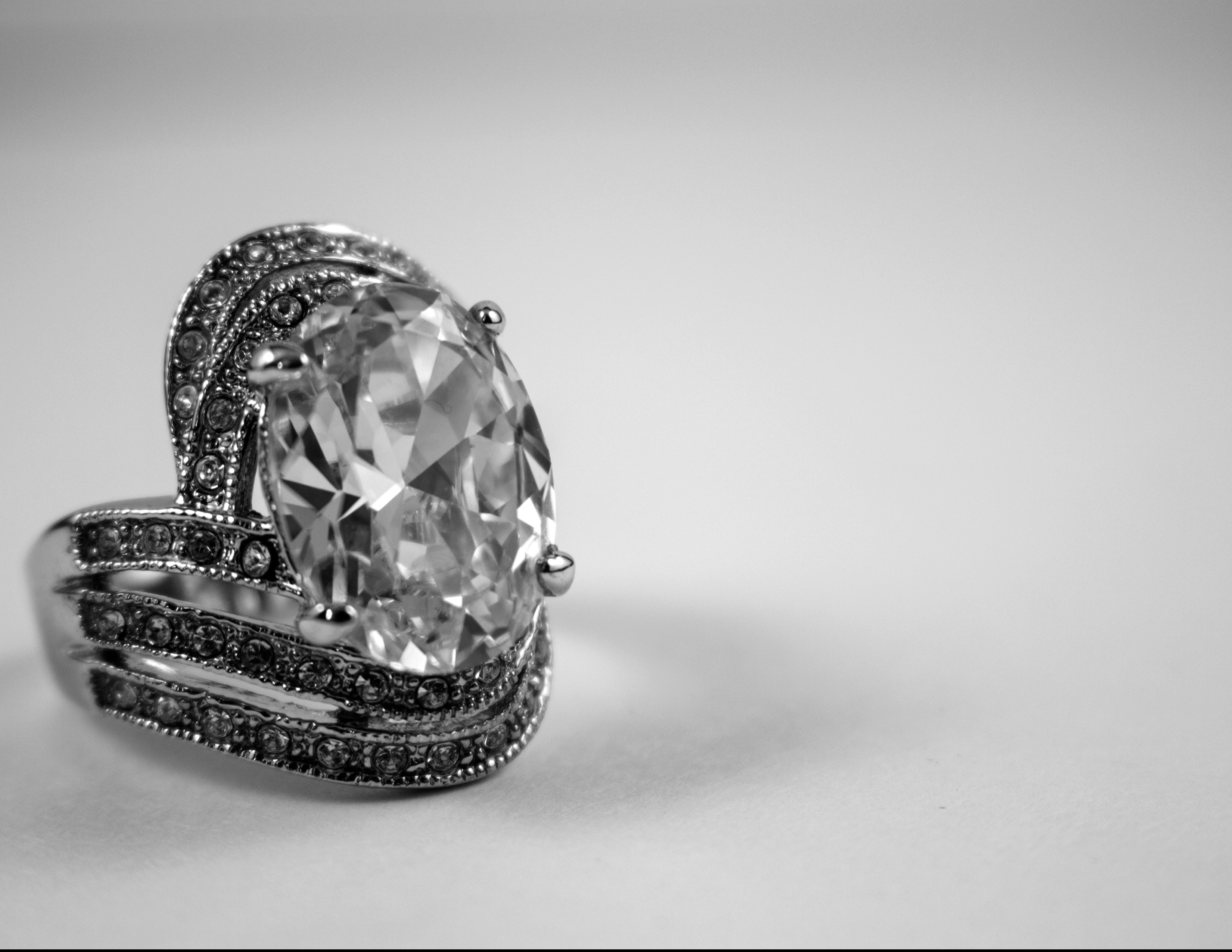 Diamond Silver-colored Ring, Black-and-white, Stone, Silver, Shining, HQ Photo