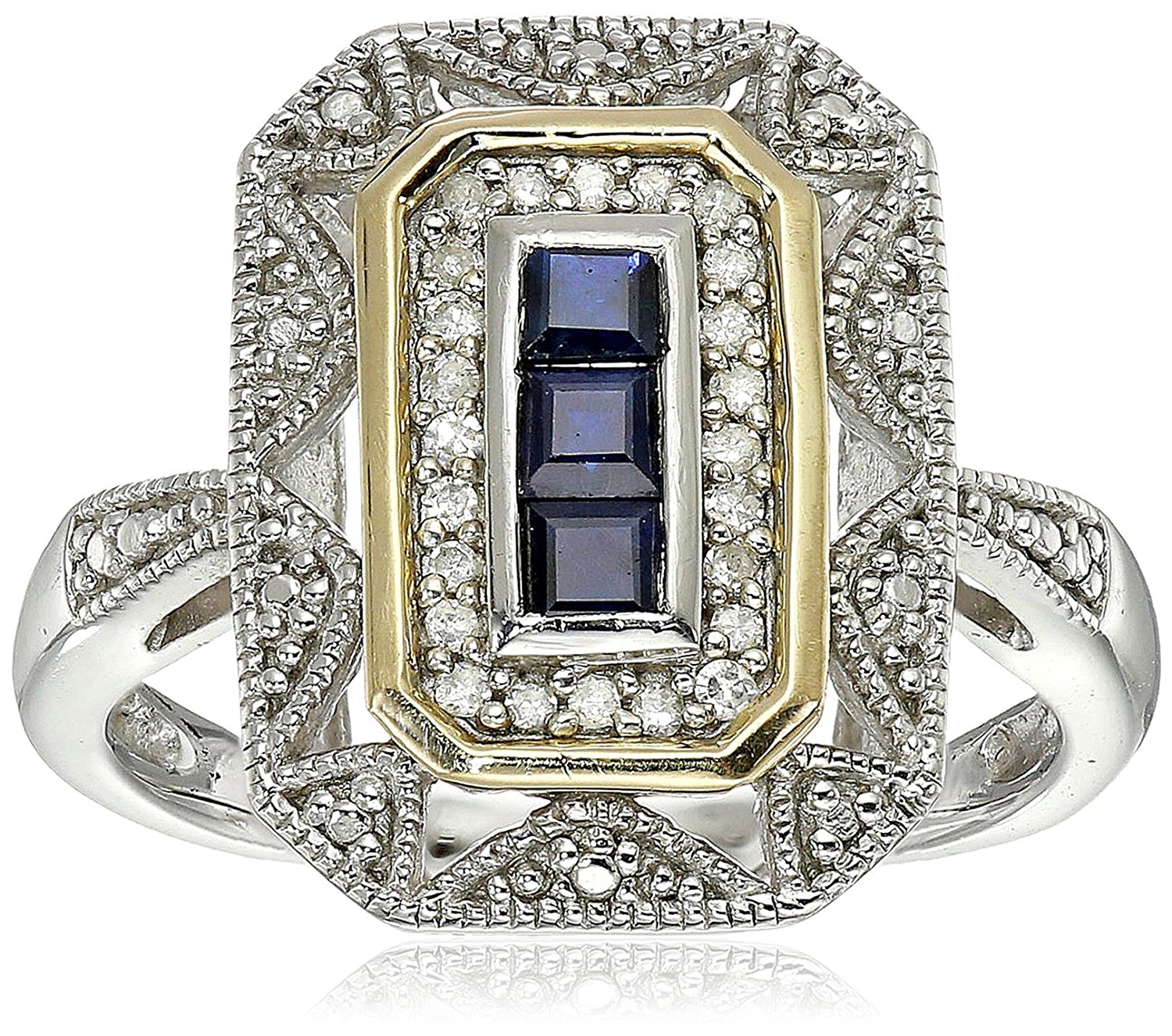 Amazon.com: Sterling Silver and 14k Yellow Gold Blue Sapphire and ...