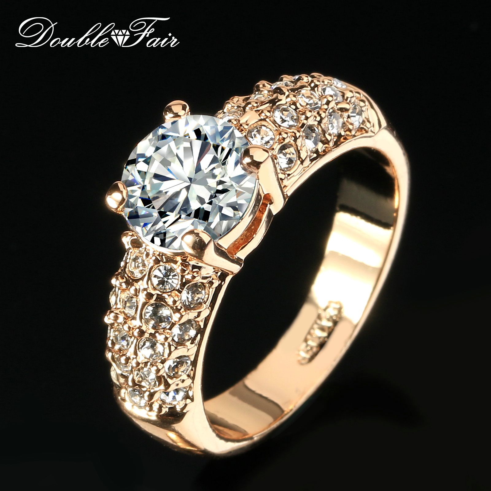 Double Fair Engagement Wedding Rings Cubic Zirconia Silver/Rose Gold ...