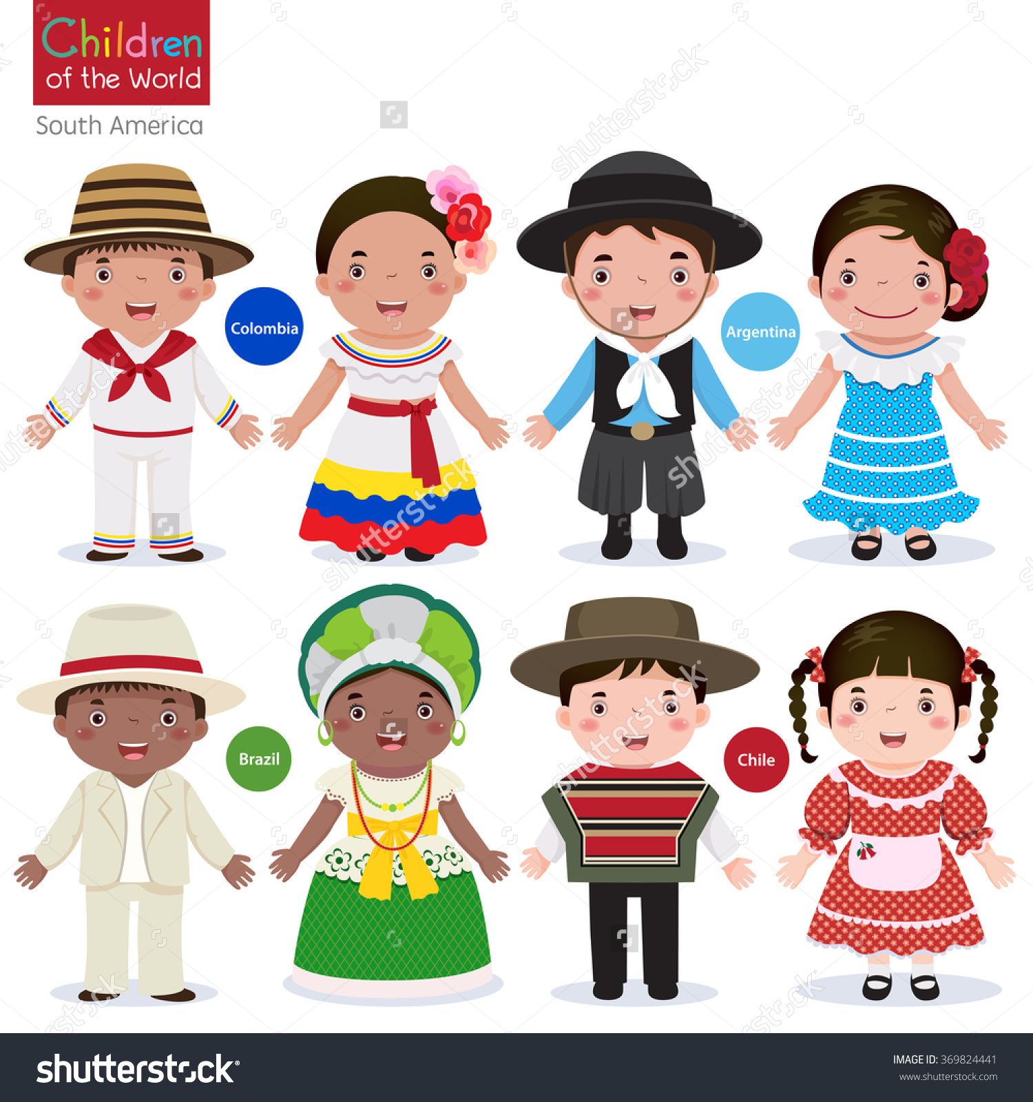 Kids in different traditional costumes (Colombia, Argentina, Brazil ...