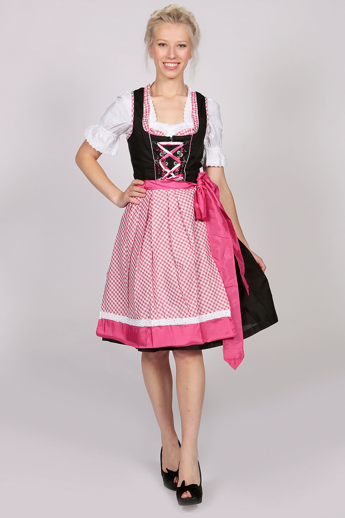 German Dirndl Dress Amara Black Pink - Lederhosen Store