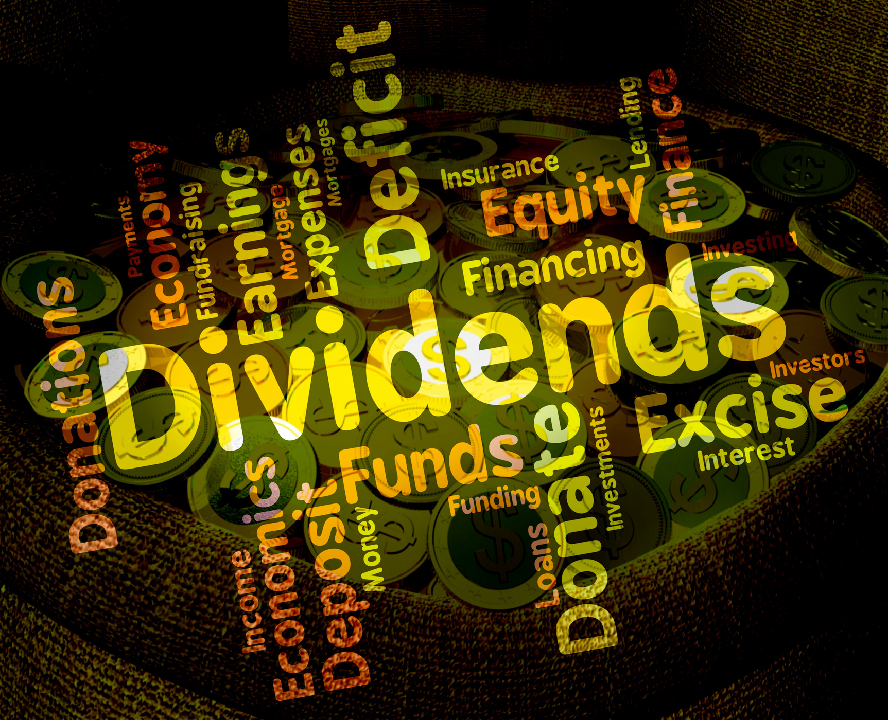 Dividends word shows stock market and trading photo