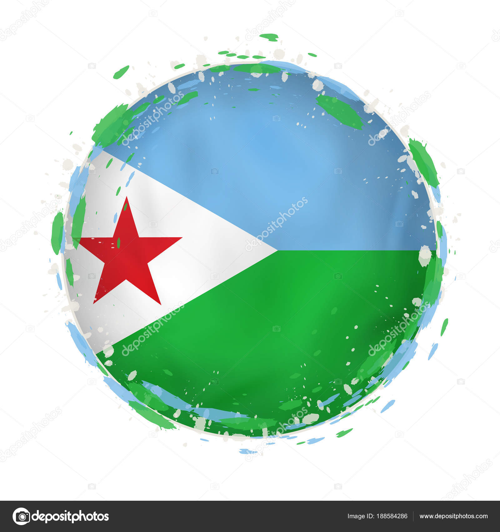 Round grunge flag of Djibouti with splashes in flag color. — Stock ...