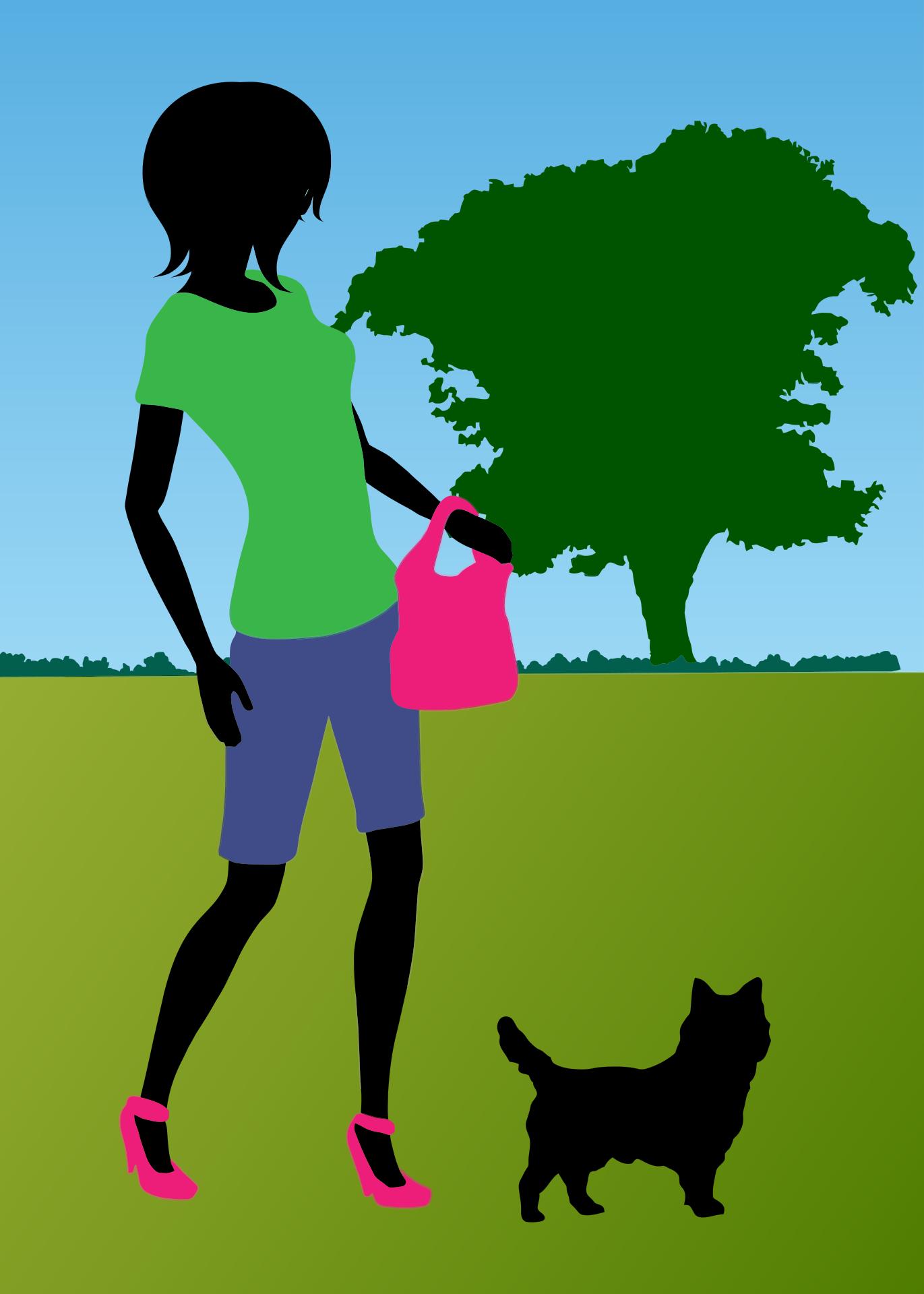 Woman Walking Dog In Park Clipart - Design Droide