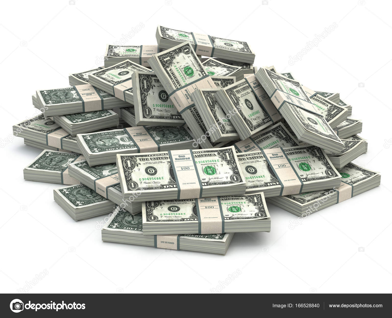 Dollar packs of banknotes heap isolated on white. — Stock Photo ...