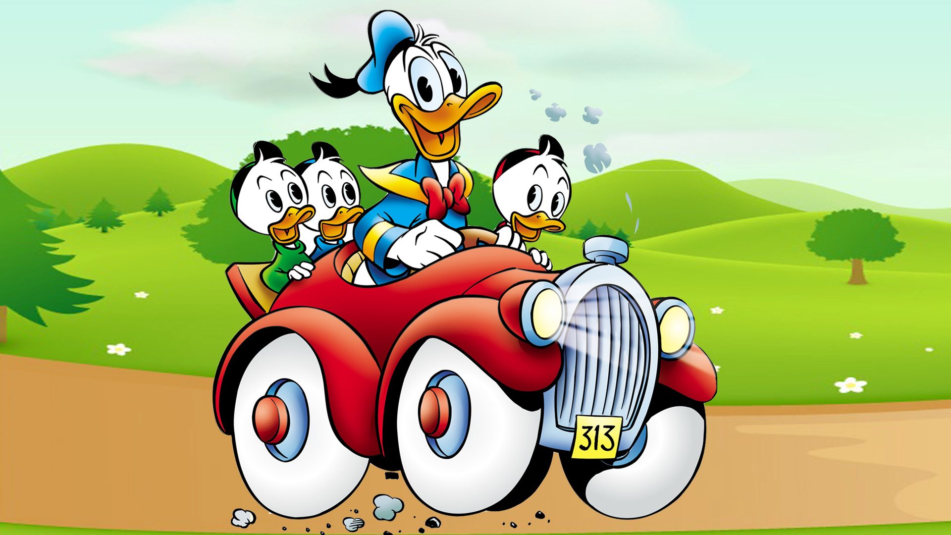 Donald Duck Cartoon Image Driving Car Country Road Desktop Hd ...