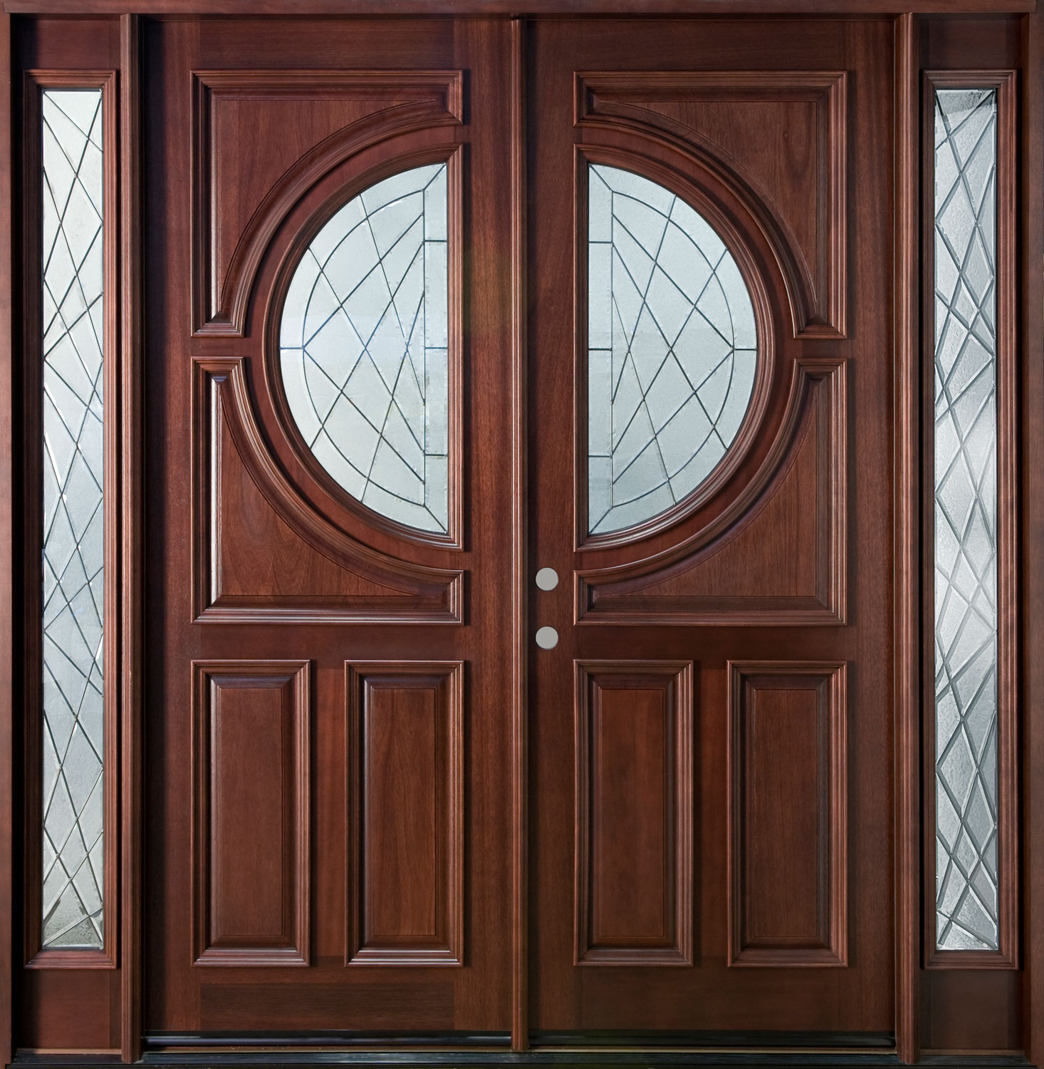 Custom Solid Wood Double Entry Door Design With Narrow Window And ...