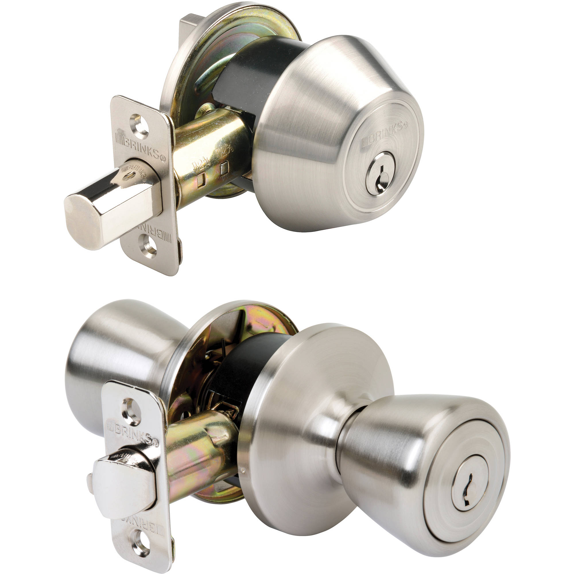 Brink's Tulip Style Keyed Entry Door Knob and Single Deadbolt, Satin ...