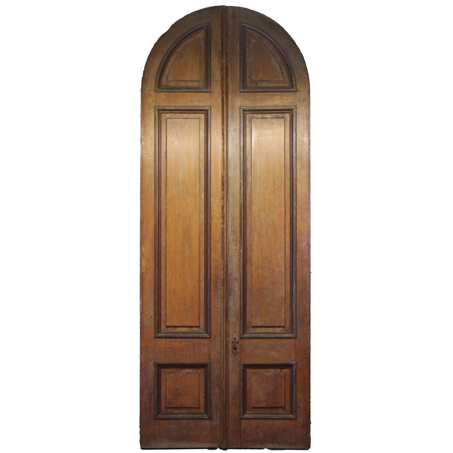1876 Pair of Oversize Raised Panel Arched Entry Double Doors from ...