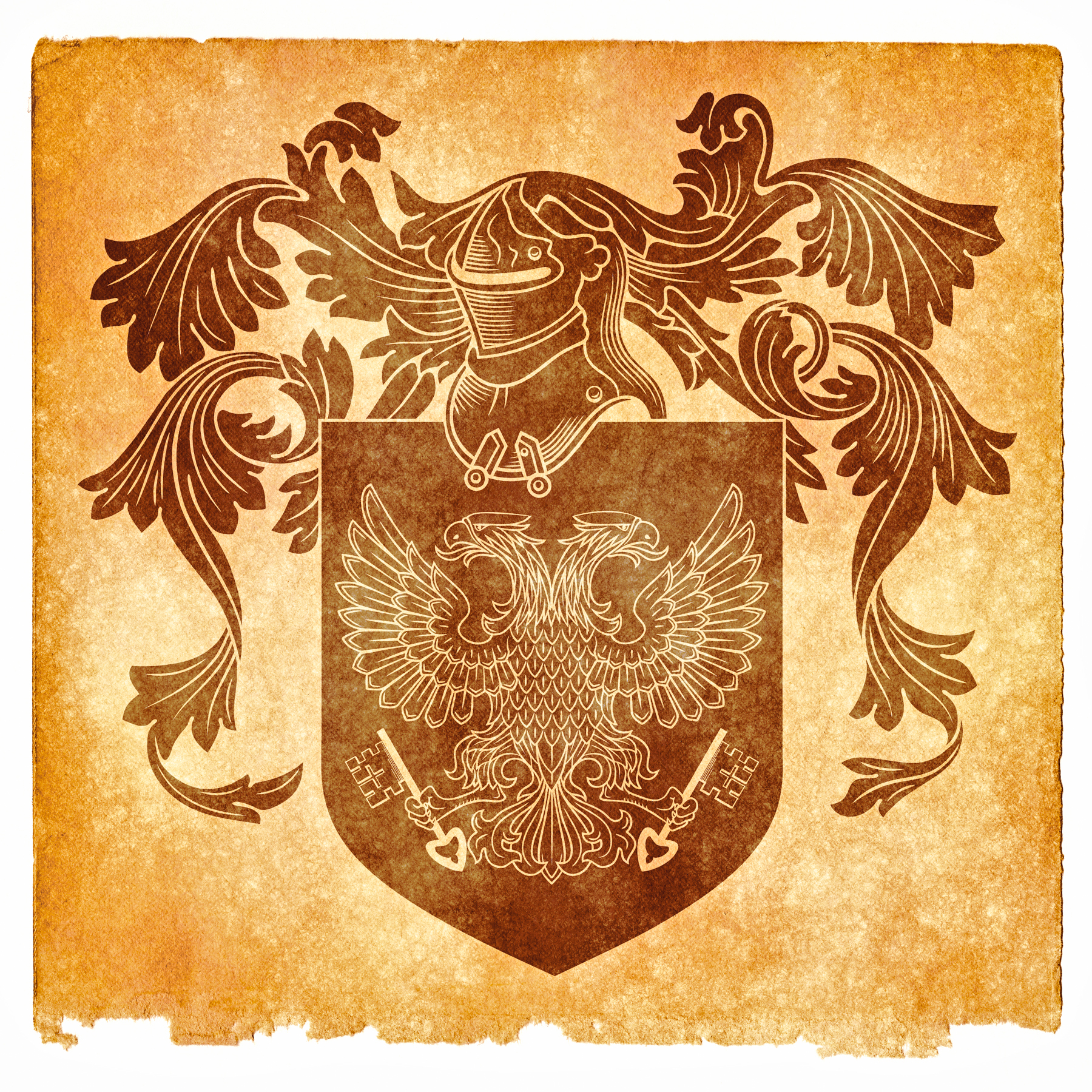 Double-headed eagle grunge emblem, sepia photo