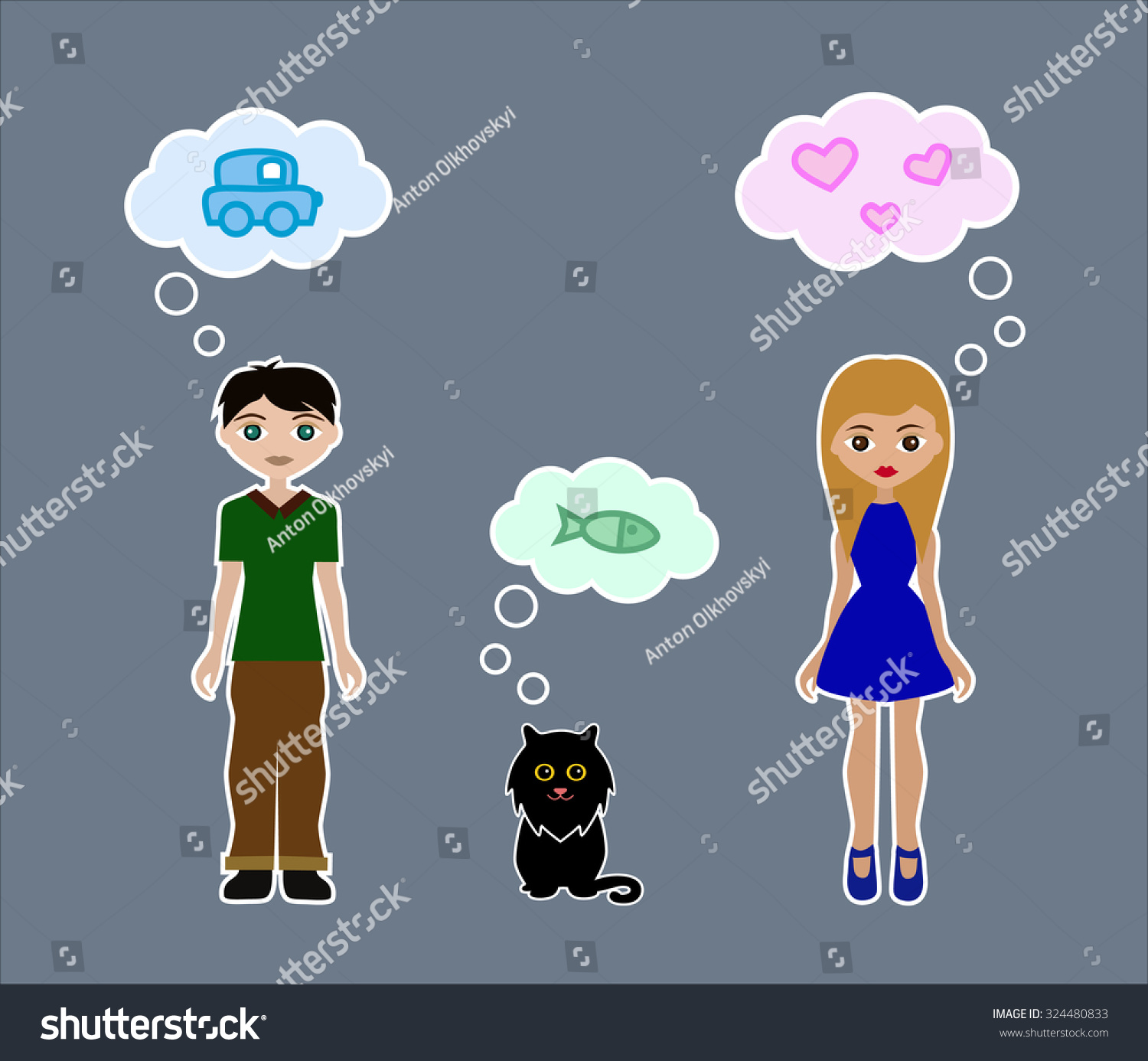 Man Woman Cat Think About Various Stock Vector 324480833 - Shutterstock