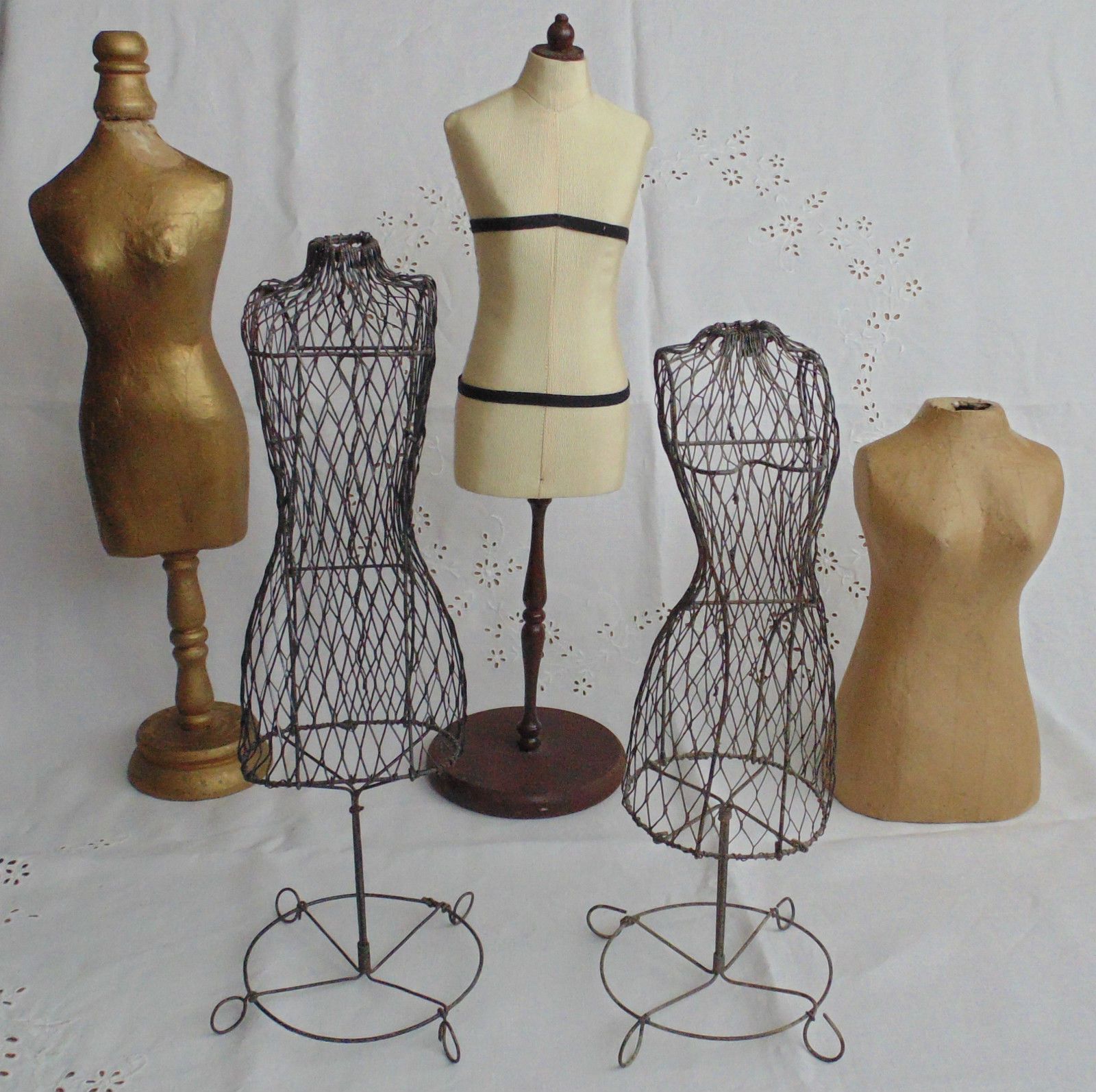 Lot of 5 Vintage Mannequin, Dress Forms, Wire, Papier Mache, Fabric ...