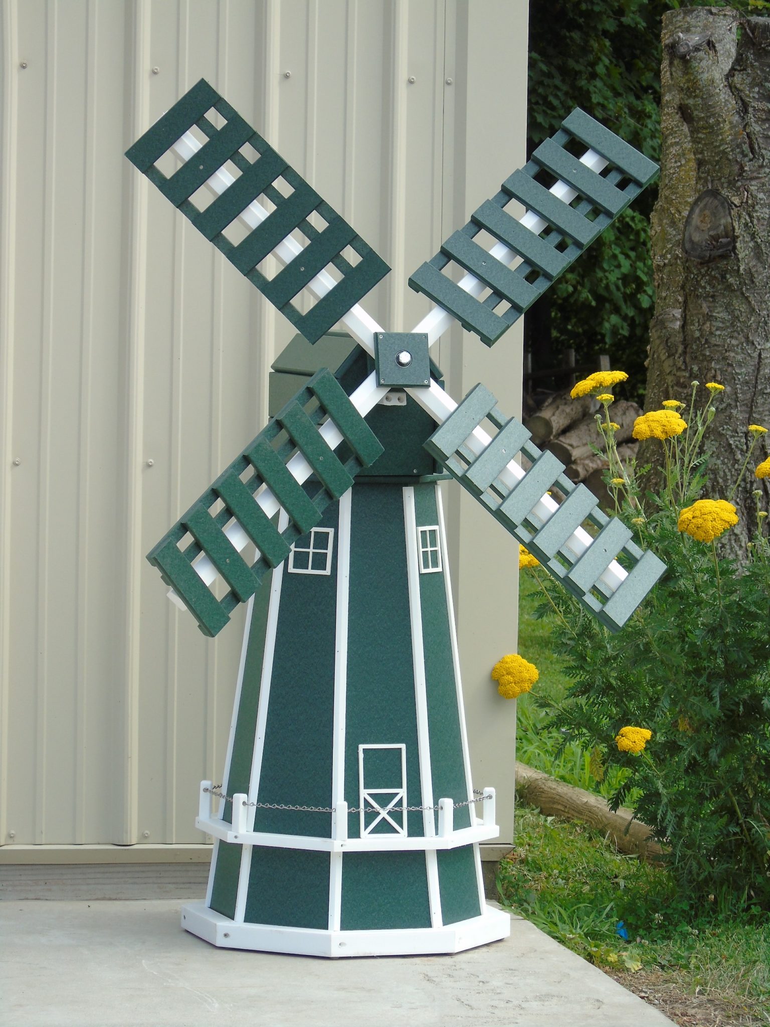 5 ft. Octagon Poly Dutch Windmill (Green/white trim) - NMW Crafts