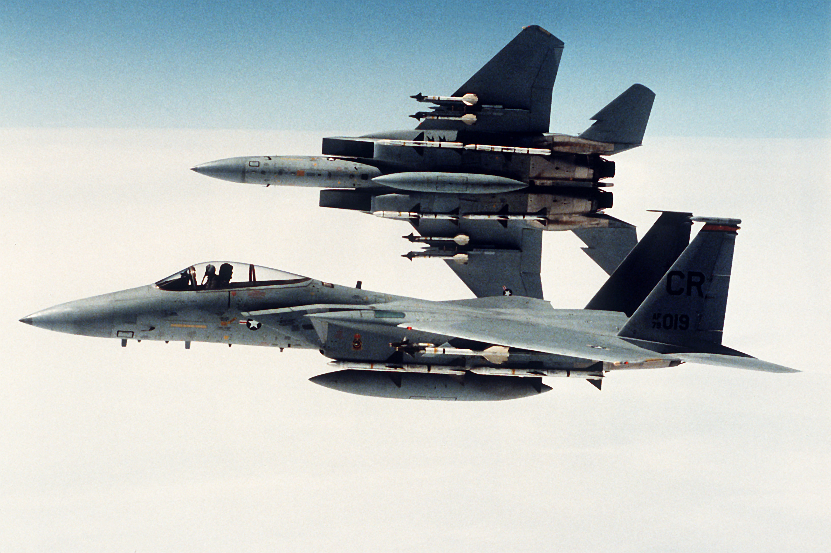 File:An air-to-air view of two F-15 Eagle aircraft armed with AIM-9 ...