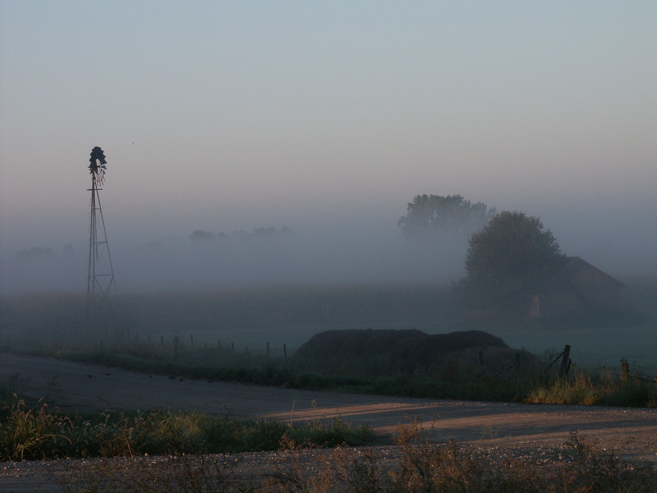 Free picture: iowa, windmill, morning, fog