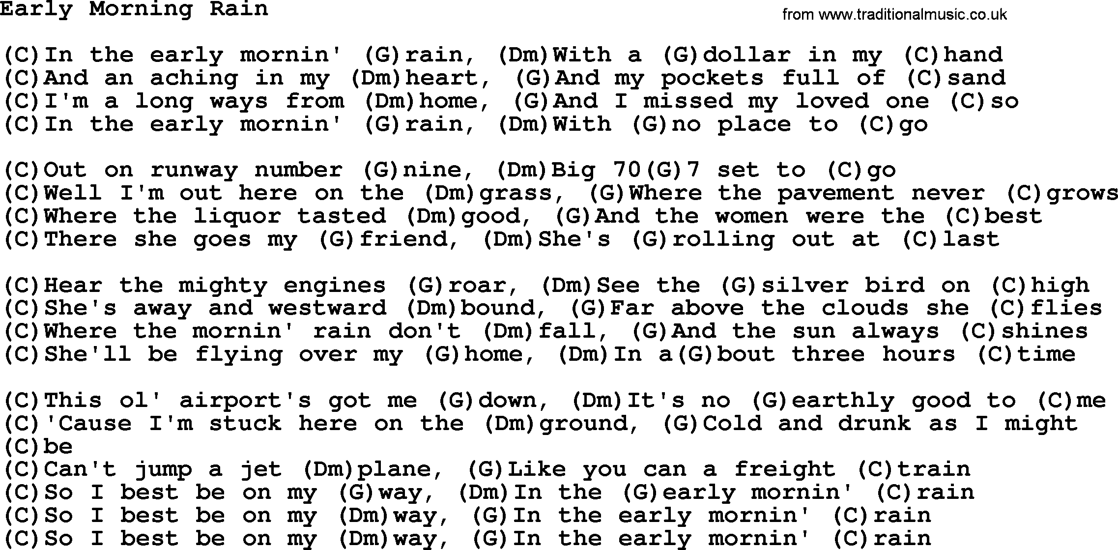 Early Morning Rain, by Elvis Presley - lyrics and chords