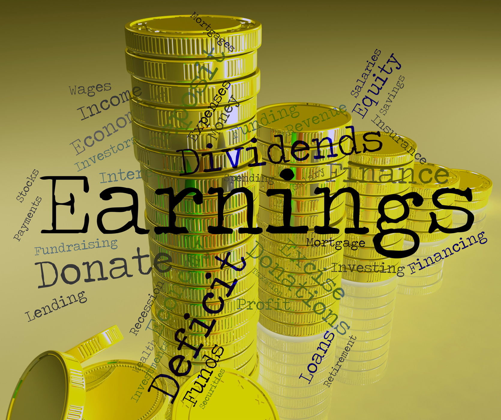 Earnings word indicates dividend words and revenue photo