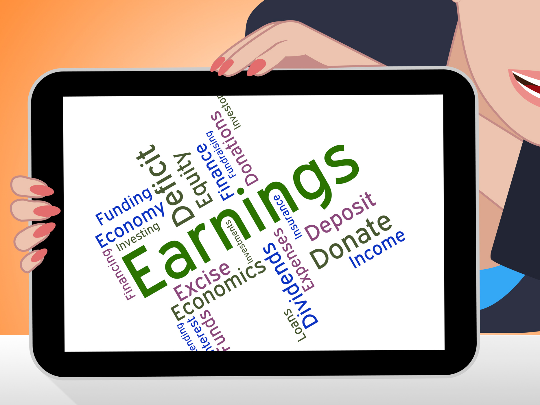 Earnings word means wage revenues and earns photo