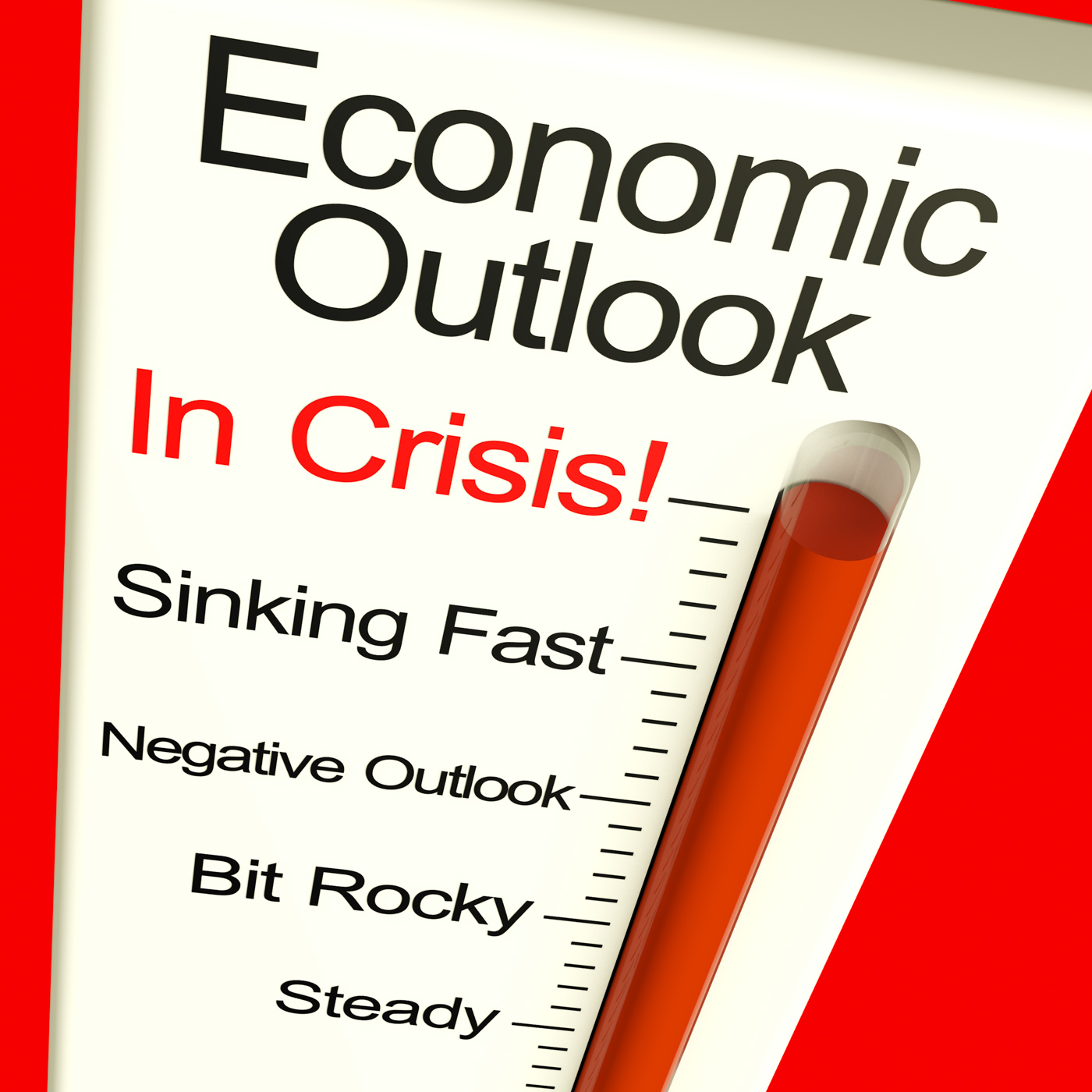 Economic outlook in crisis monitor showing bankruptcy and depression photo