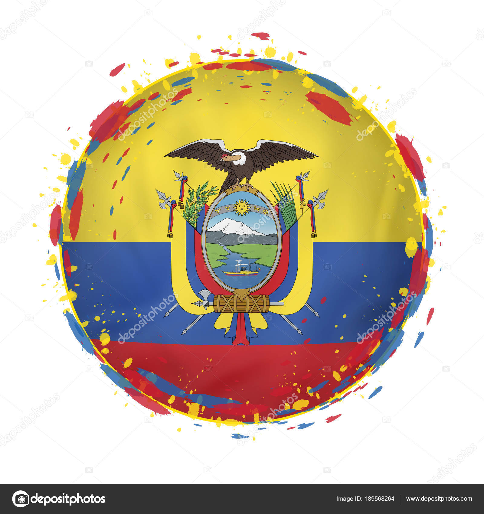 Round grunge flag of Ecuador with splashes in flag color. — Stock ...
