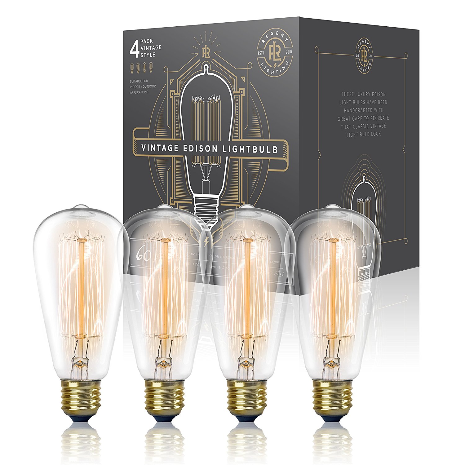 Vintage Edison Light Bulb 60W (4 Pack) - Dimmable Exposed Filament ...