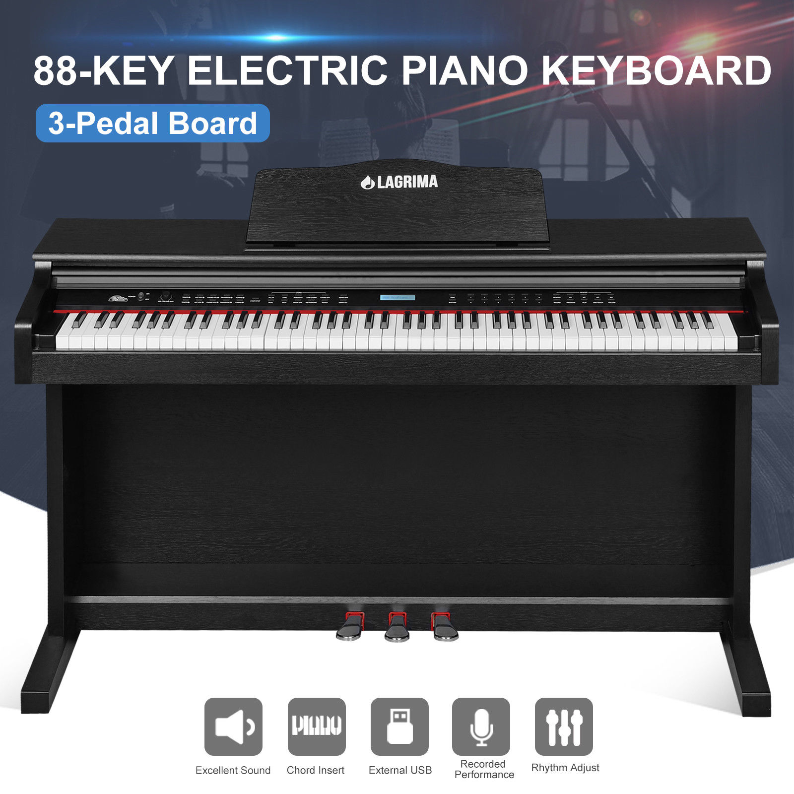 88 Key Music Electric Digital LCD Piano Keyboard With Stand Adapter ...