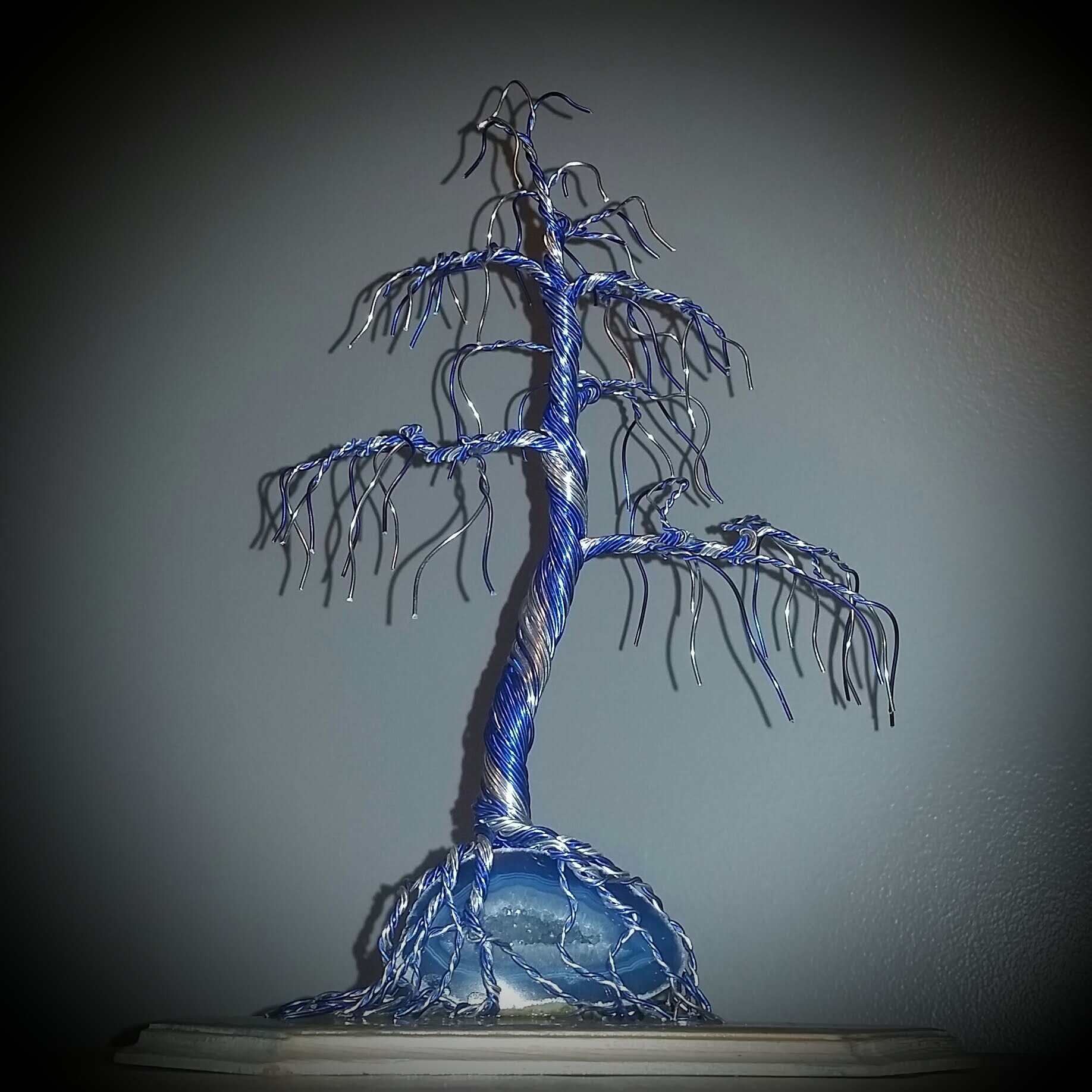 Bonsai Tree #59 Feelin Blue Wire Tree Sculpture Root Over Agate ...