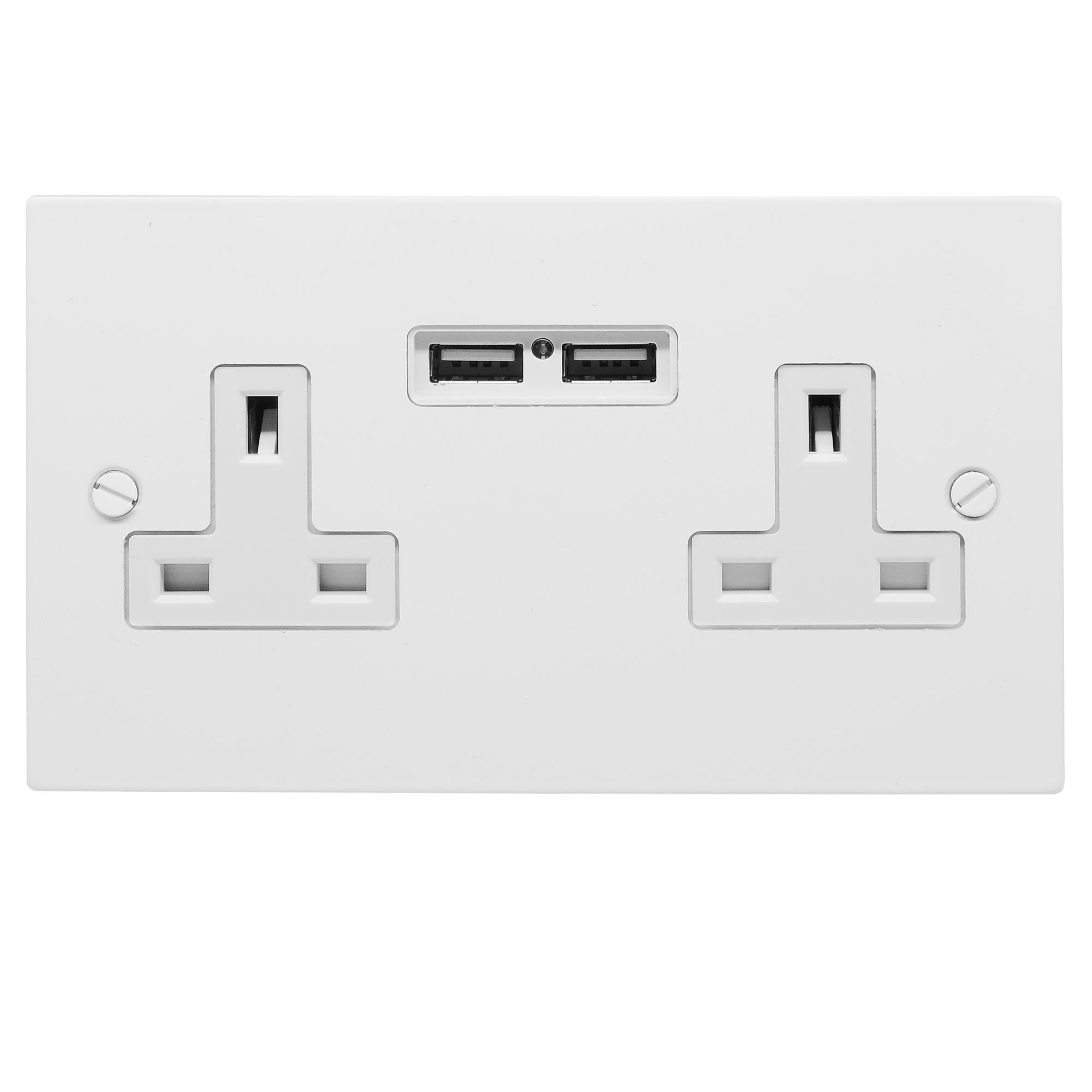 2 Gang Wall Socket Switch / USB Charger 13 amp unswitched socket + ...